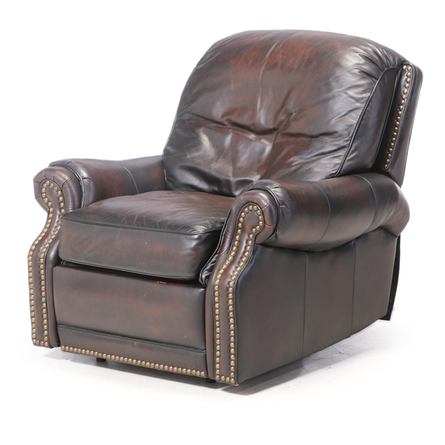 BarcaLounger Brown Leather and Brass-Tacked Reclining Armchair