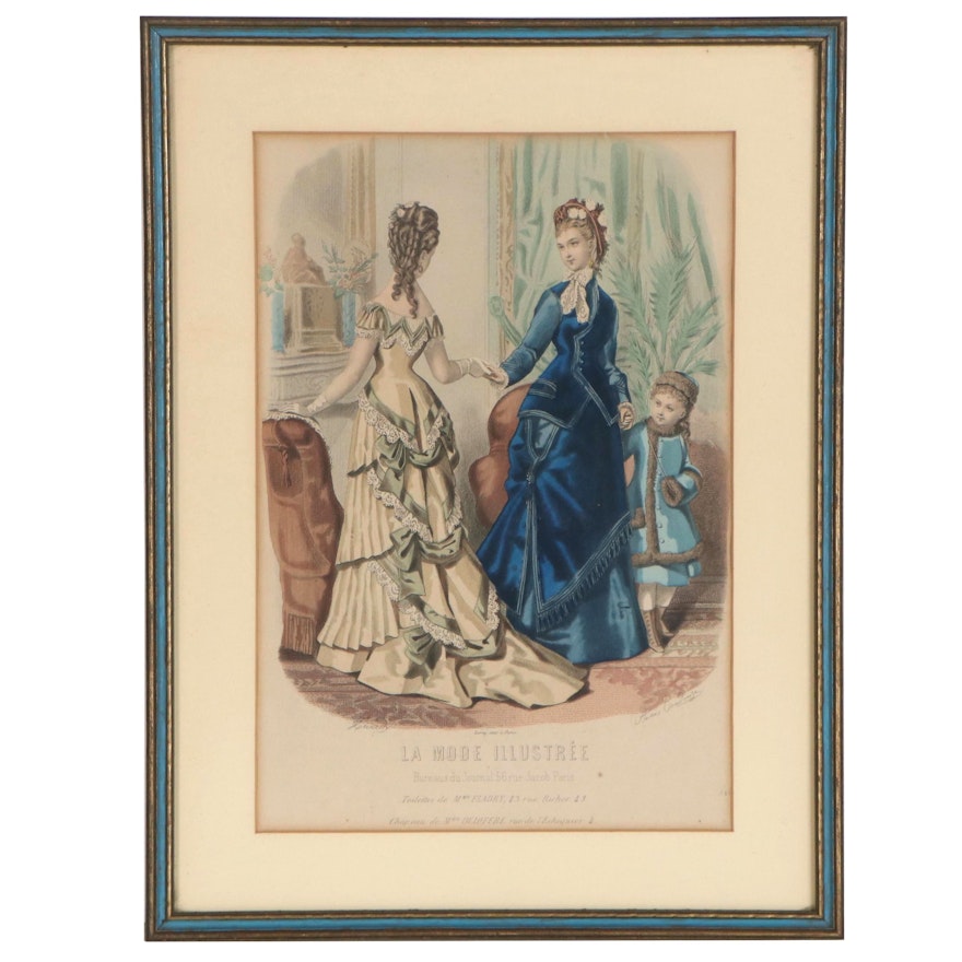 Adèle-Anaïs Toudouze Hand-Colored Engraving for "La Mode Illustrée"