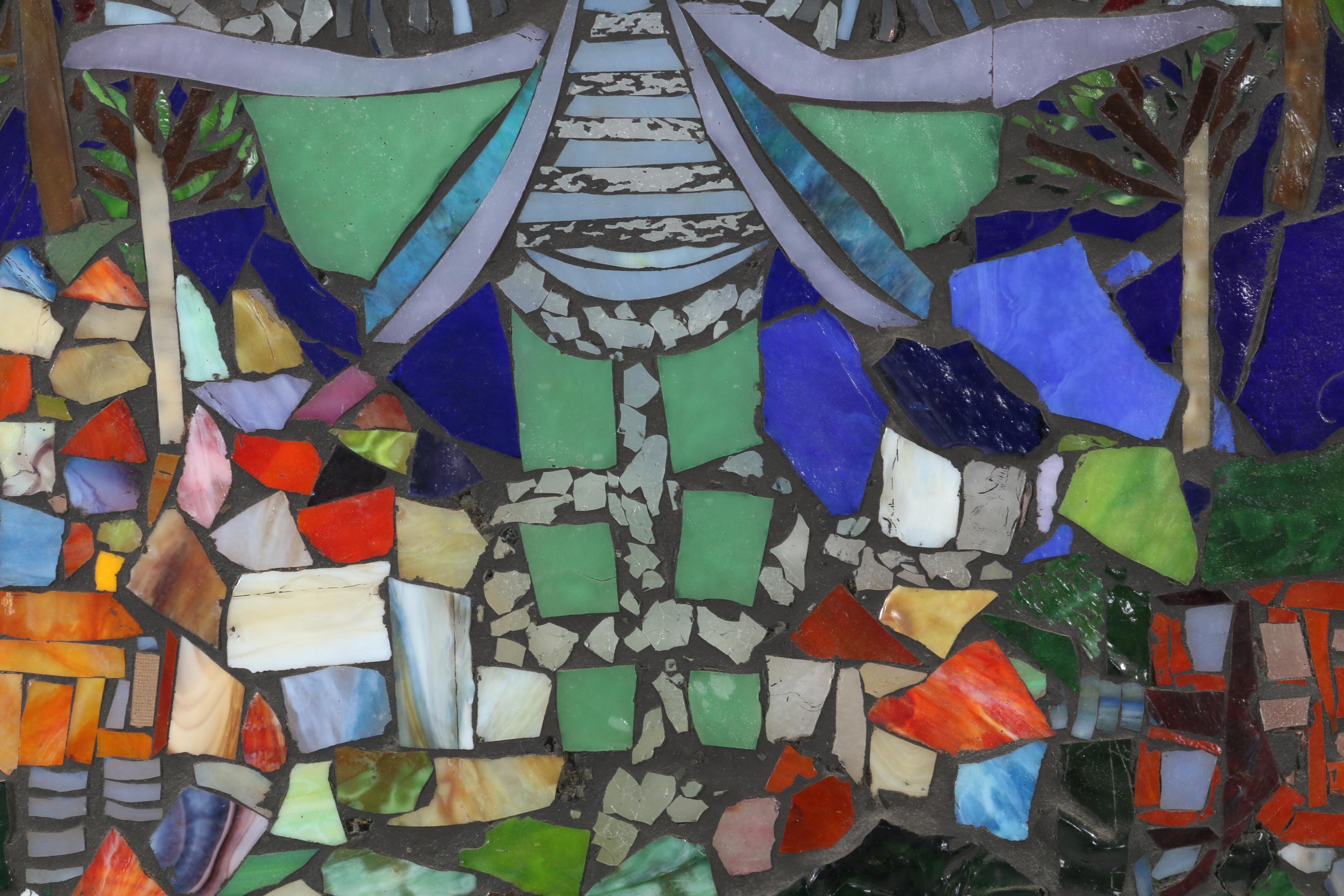 Daviea Davis Stained Glass Window of Abstract Village Landscape
