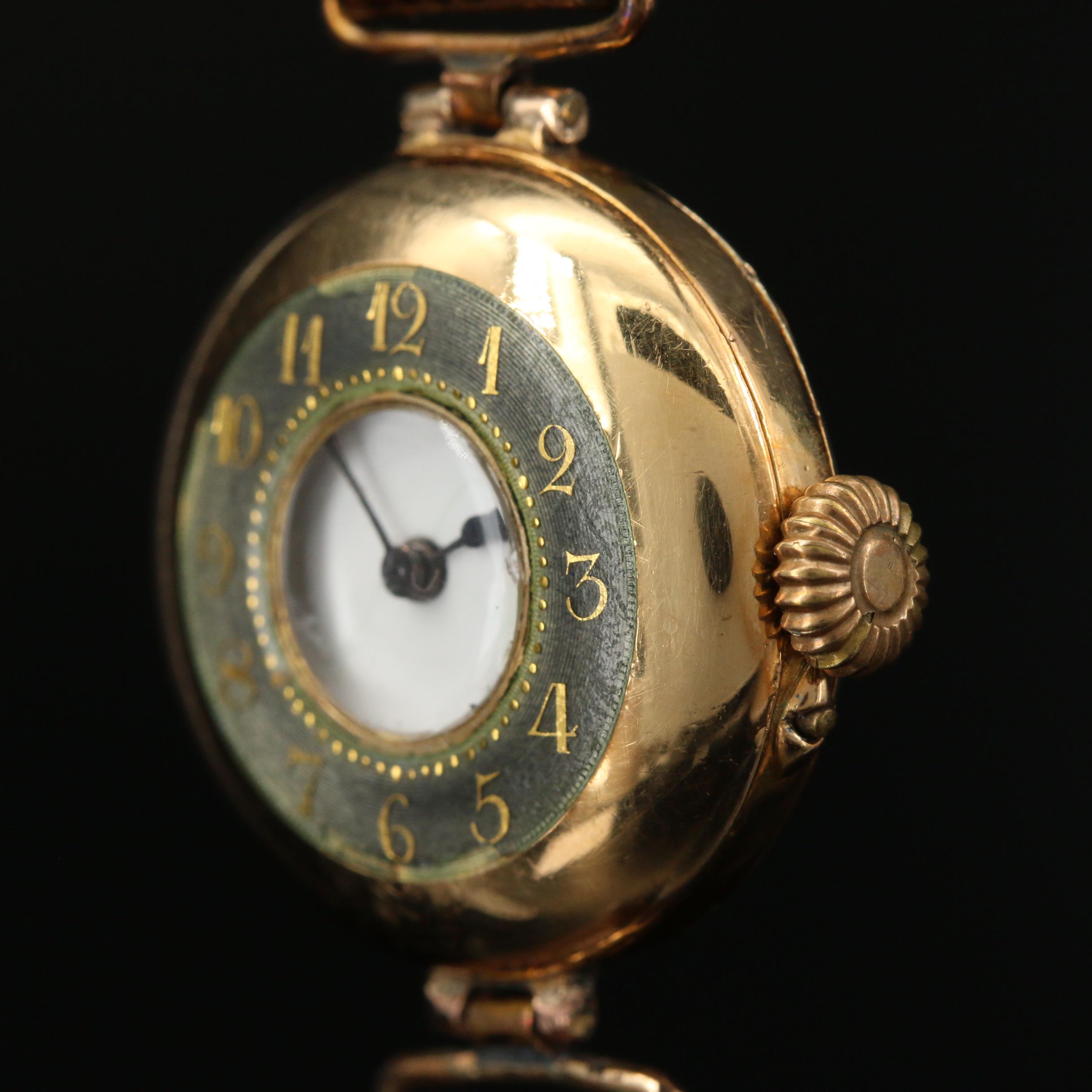 1913 Rolex 18K Gold Demi-Hunter Stem Wind Watch