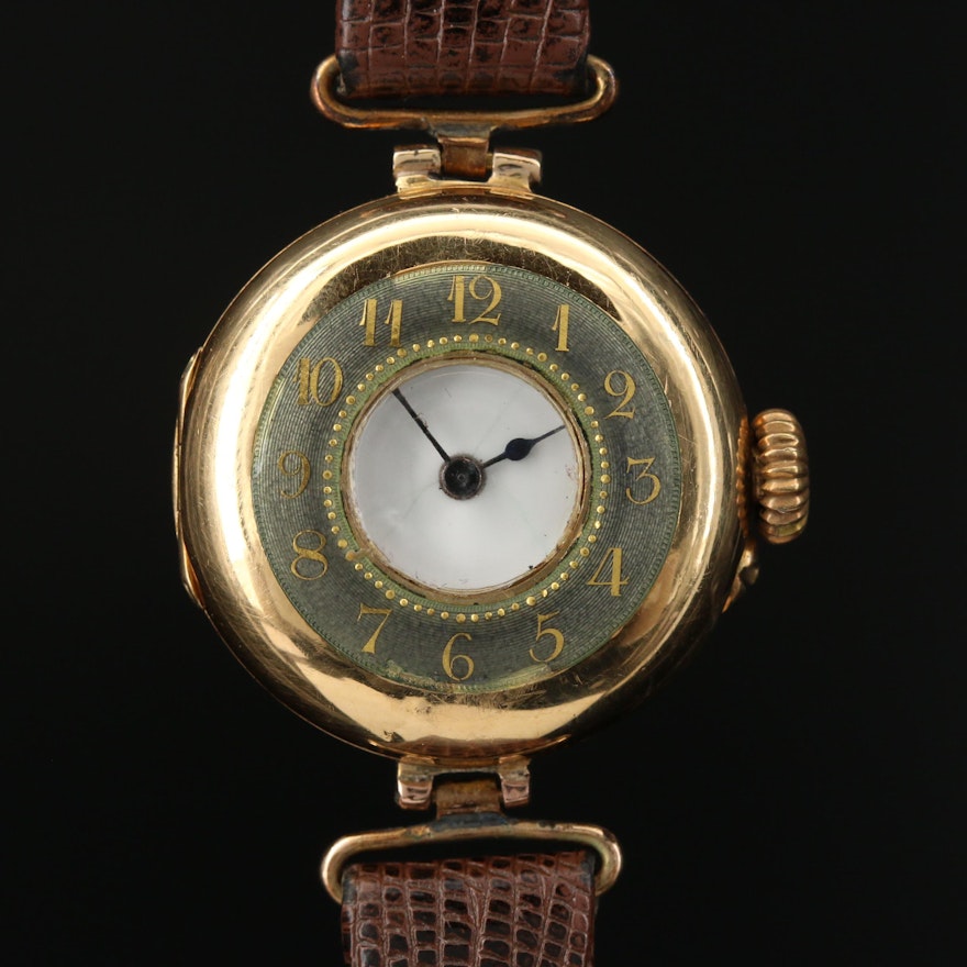 1913 Rolex 18K Gold Demi-Hunter Stem Wind Wristwatch