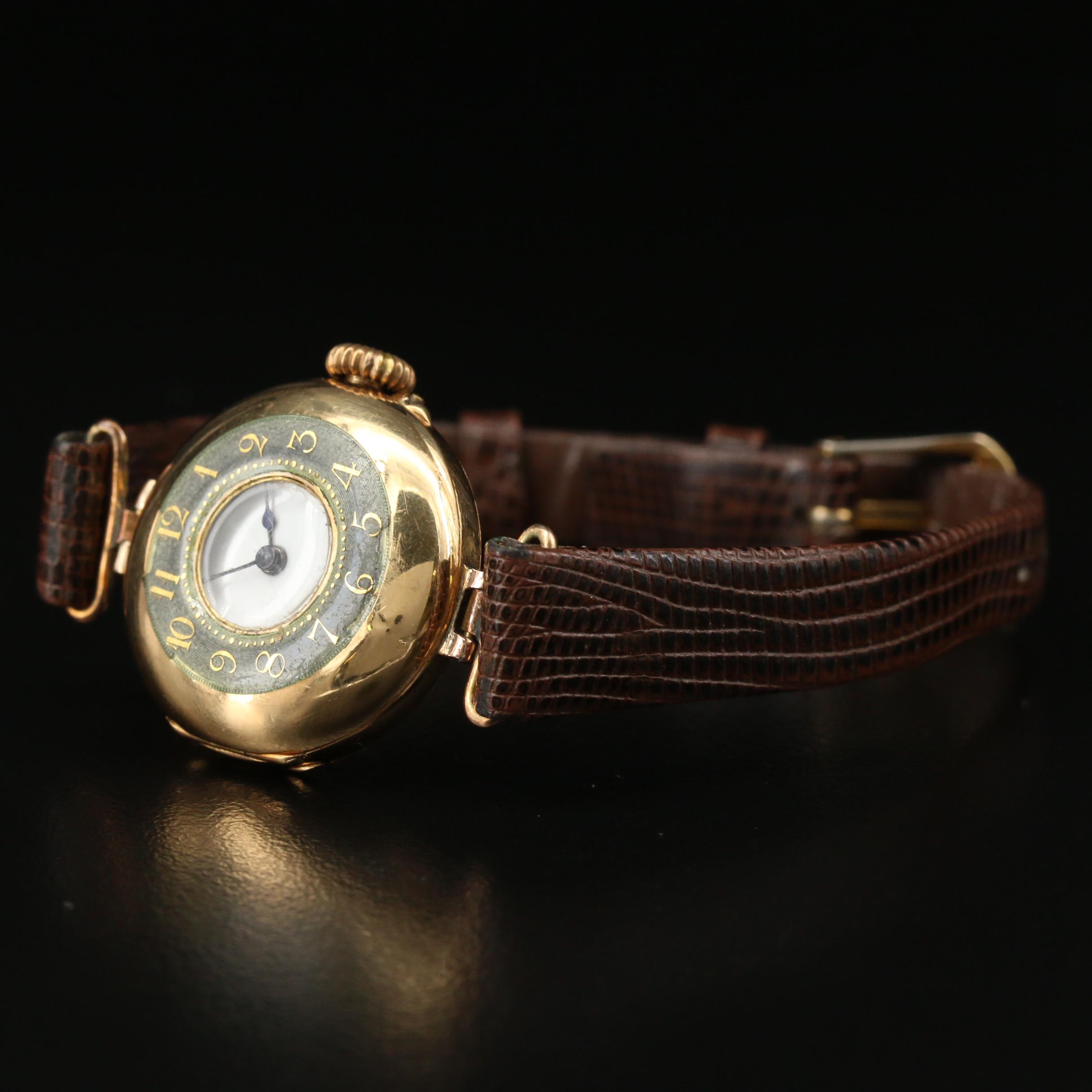 1913 Rolex 18K Gold Demi-Hunter Stem Wind Watch