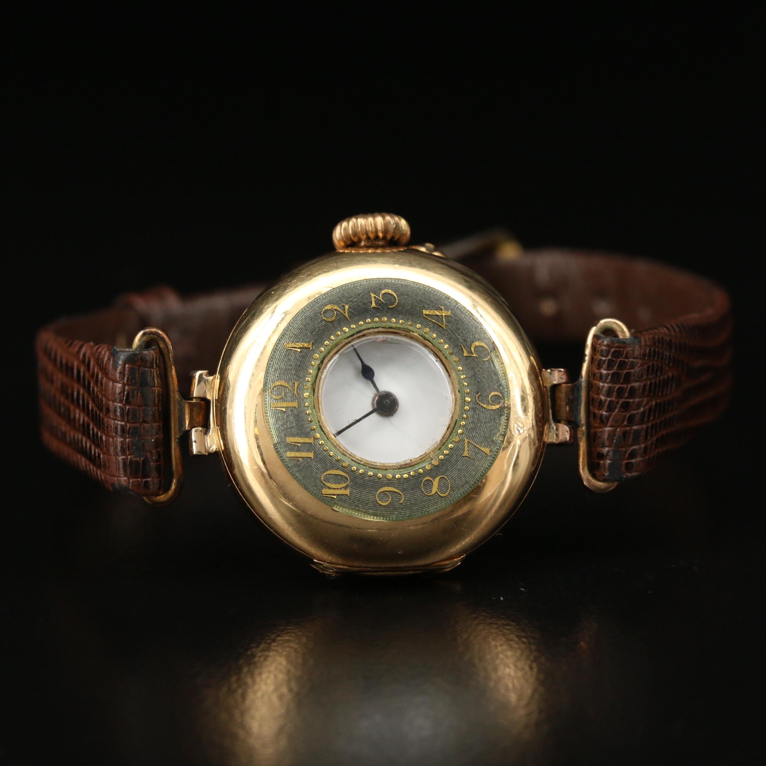 1913 Rolex 18K Gold Demi-Hunter Stem Wind Watch
