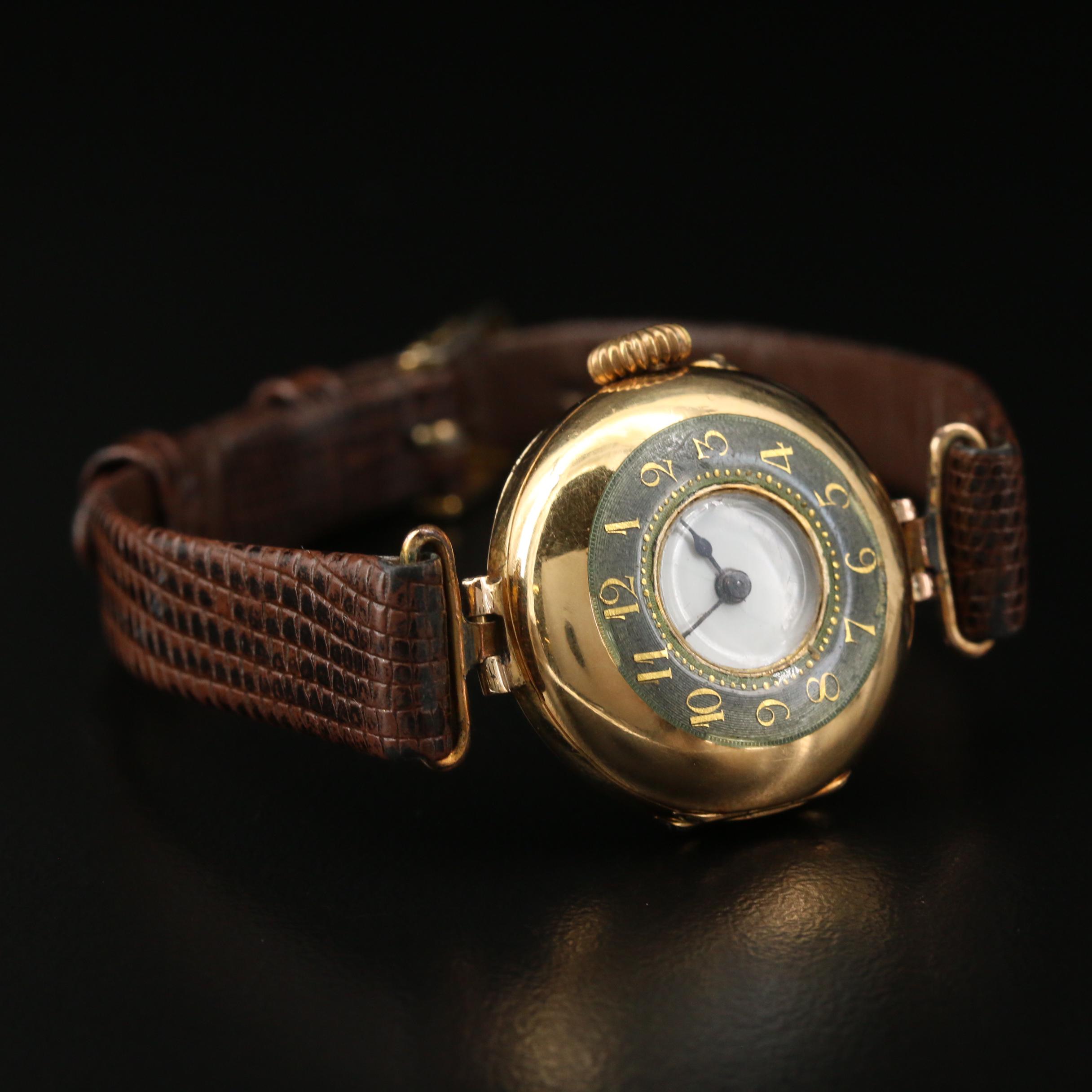 1913 Rolex 18K Gold Demi-Hunter Stem Wind Watch