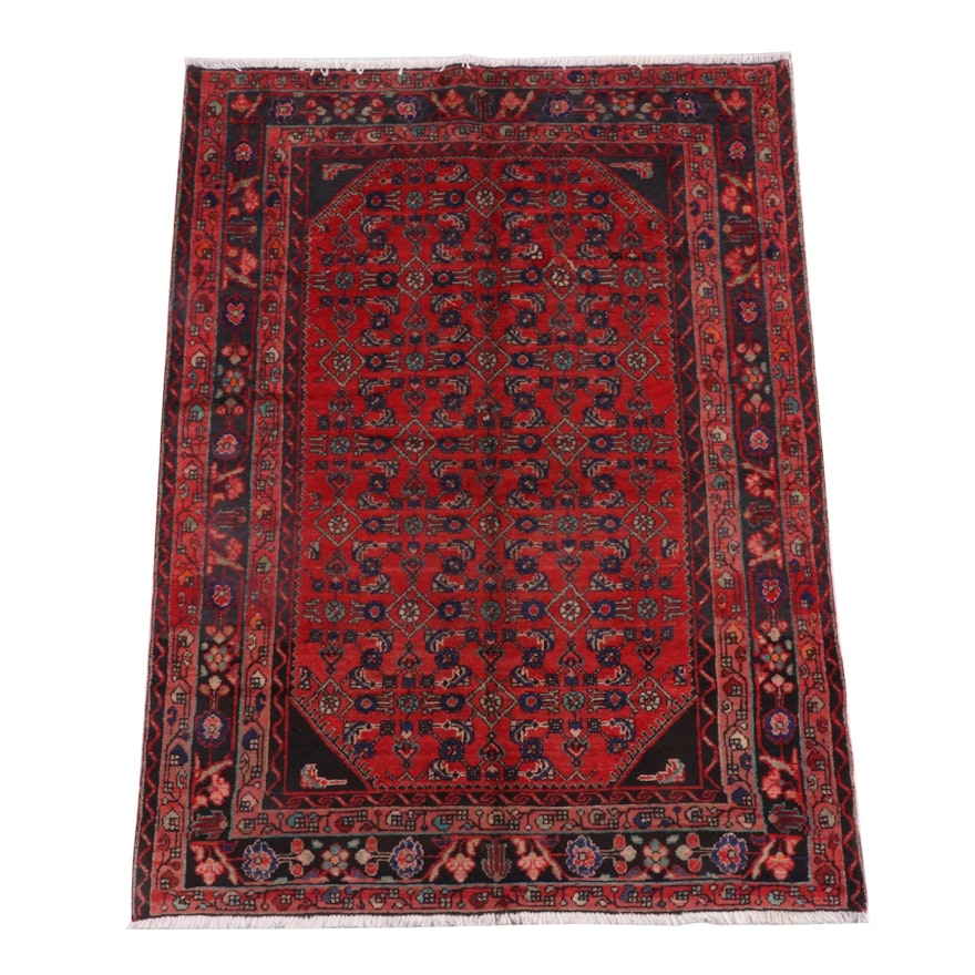 4'8 x 6'6 Hand-Knotted Persian Hamadan Wool Rug