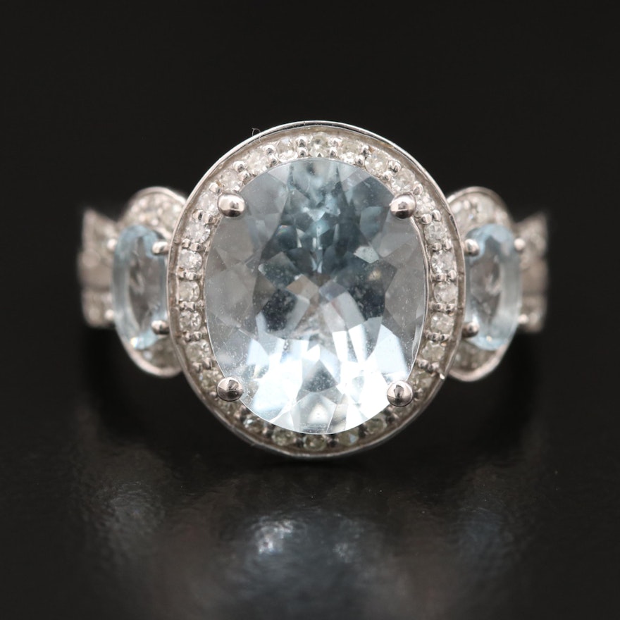 10K Aquamarine and Diamond Ring