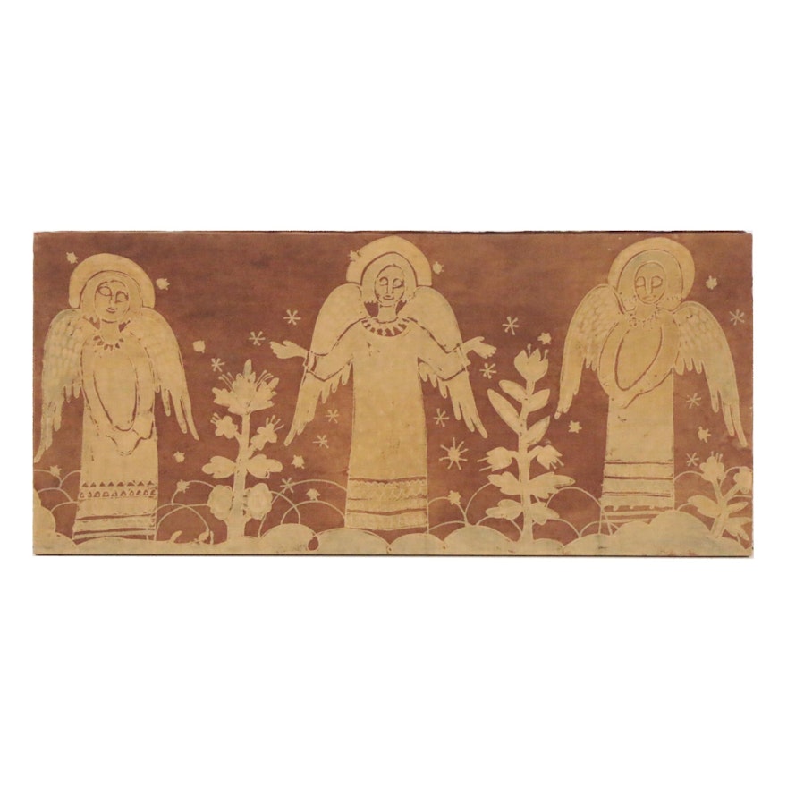 Batik Dyed Folk Art Textile of Angelic Figures, 20th Century