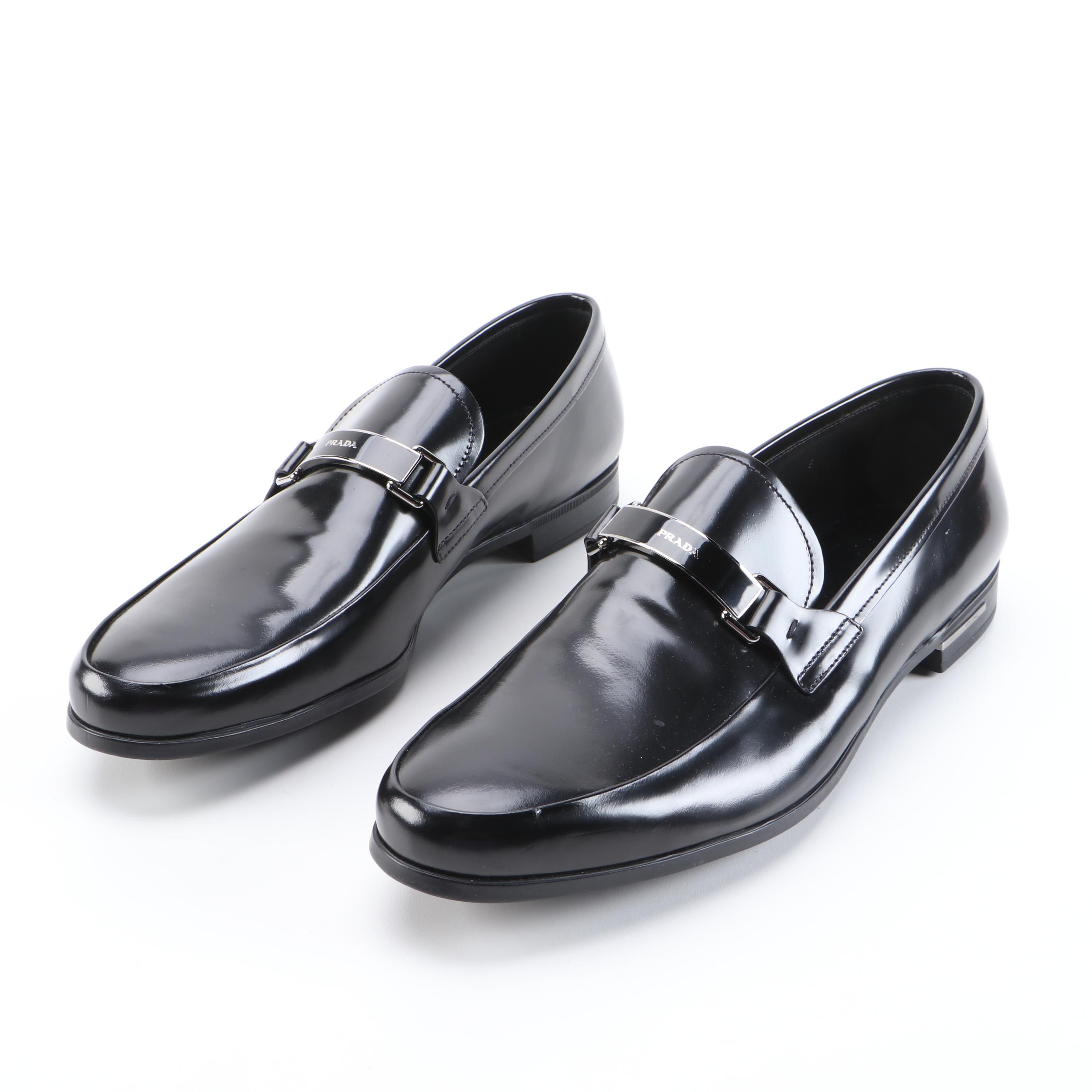 Men's Prada Black Logo Plaque Loafers
