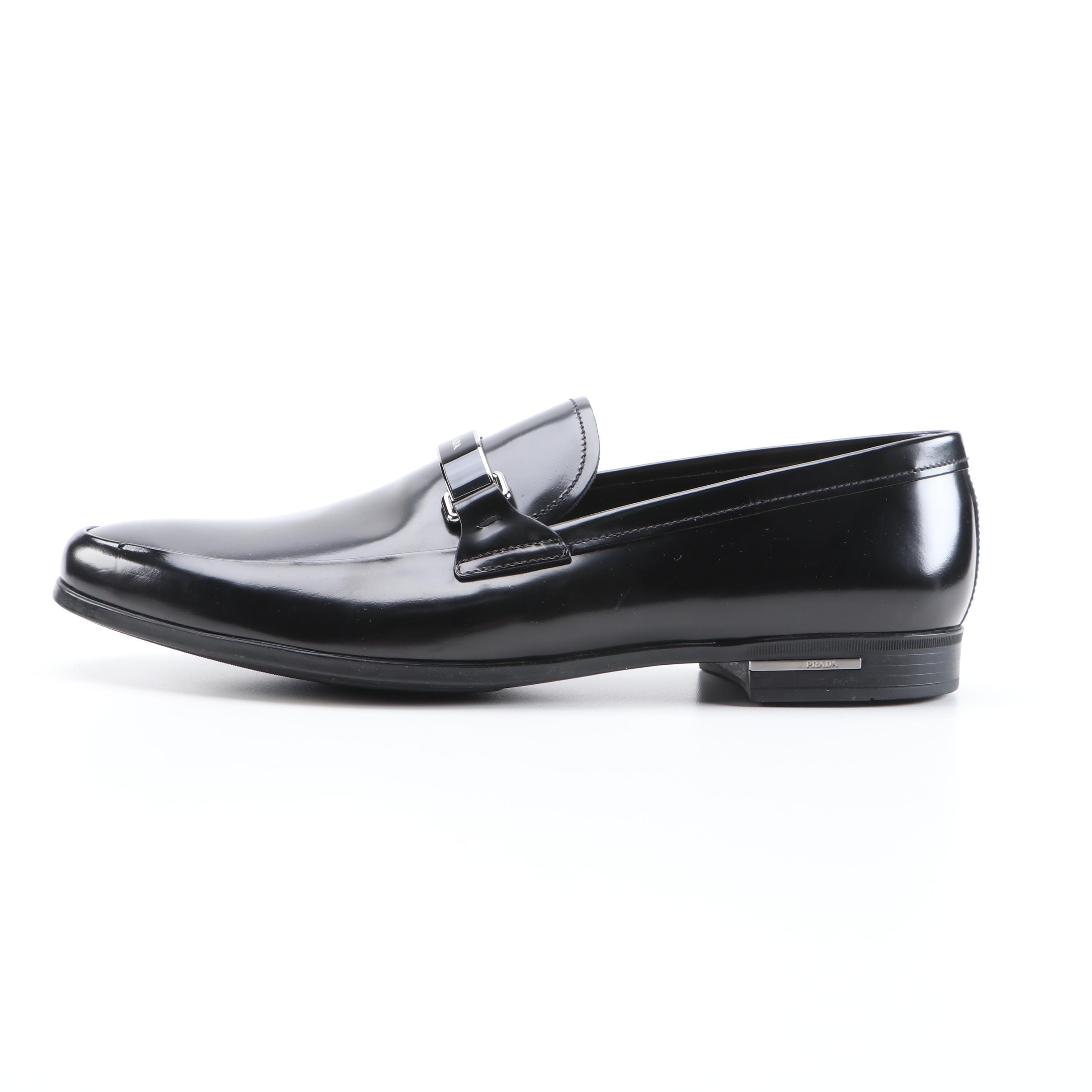 Men's Prada Black Logo Plaque Loafers