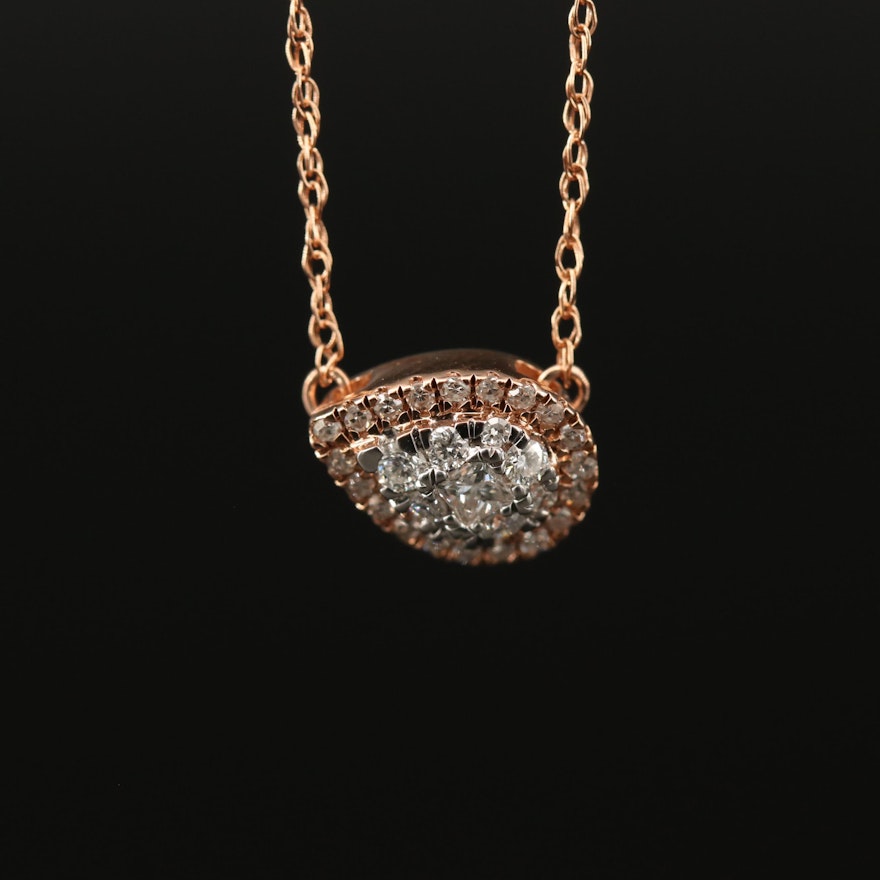 10K Rose Gold Diamond East to West Cluster Necklace