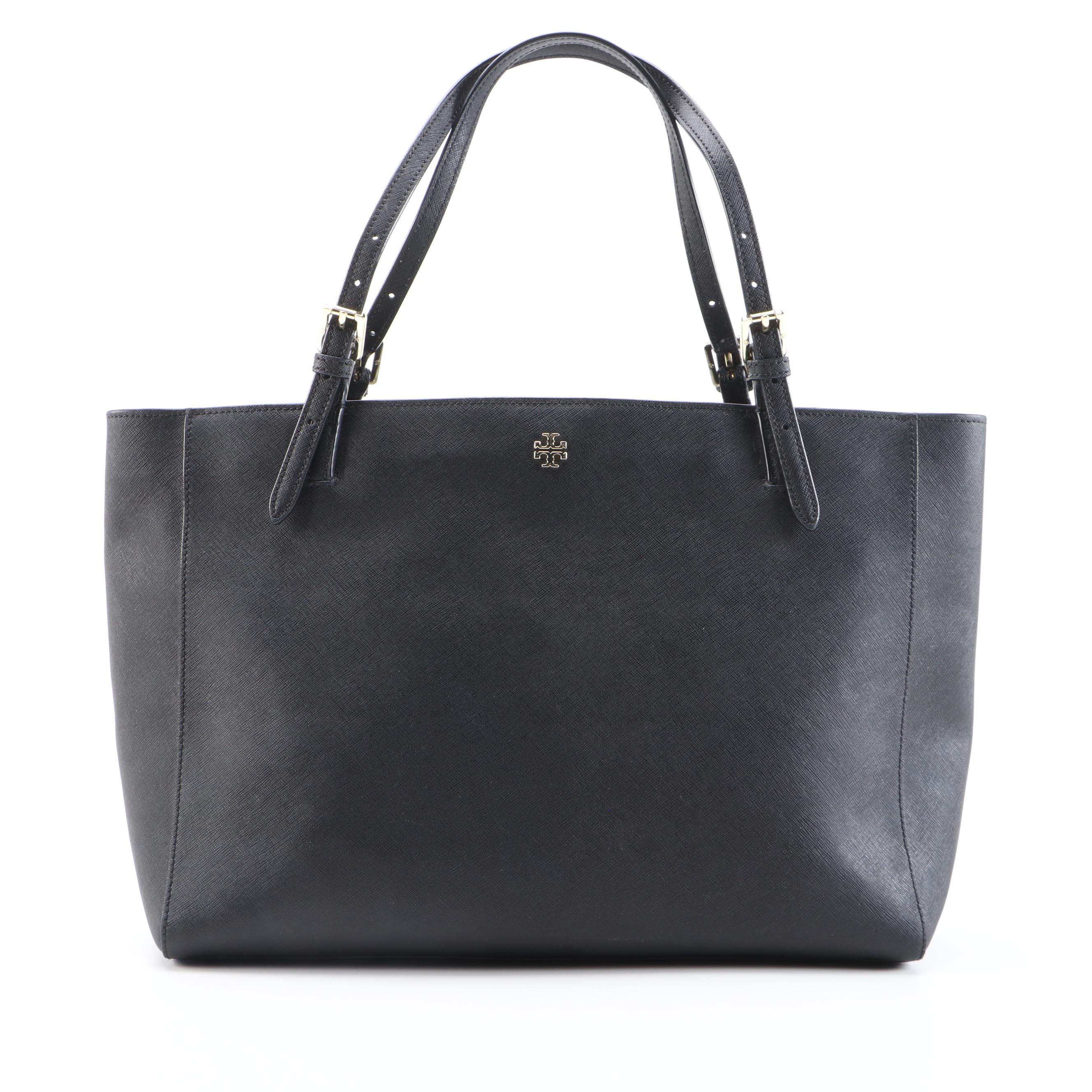 Tory Burch York Buckle Tote in Black Saffiano Leather