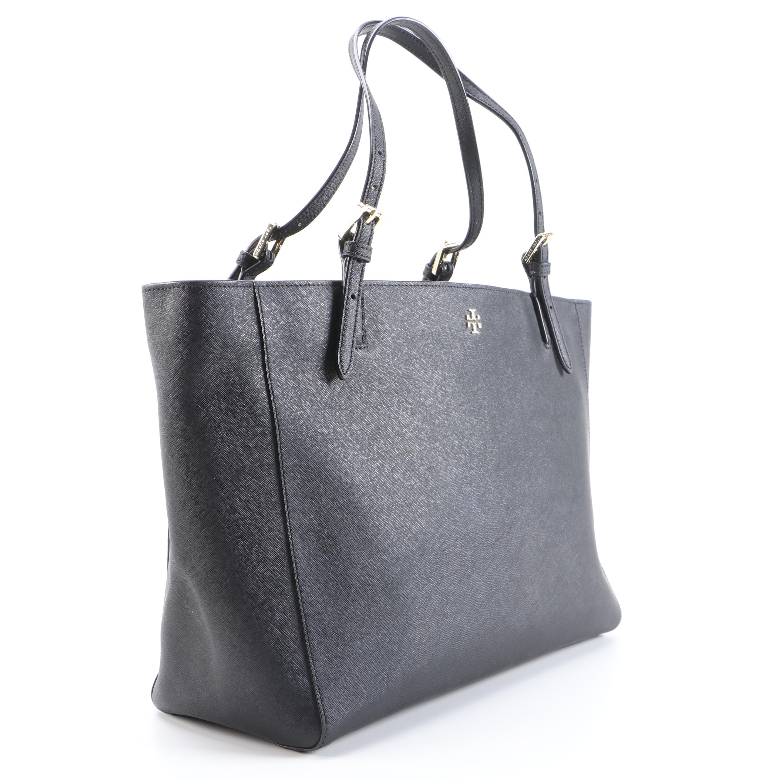 Tory Burch York Buckle Tote in Black Saffiano Leather