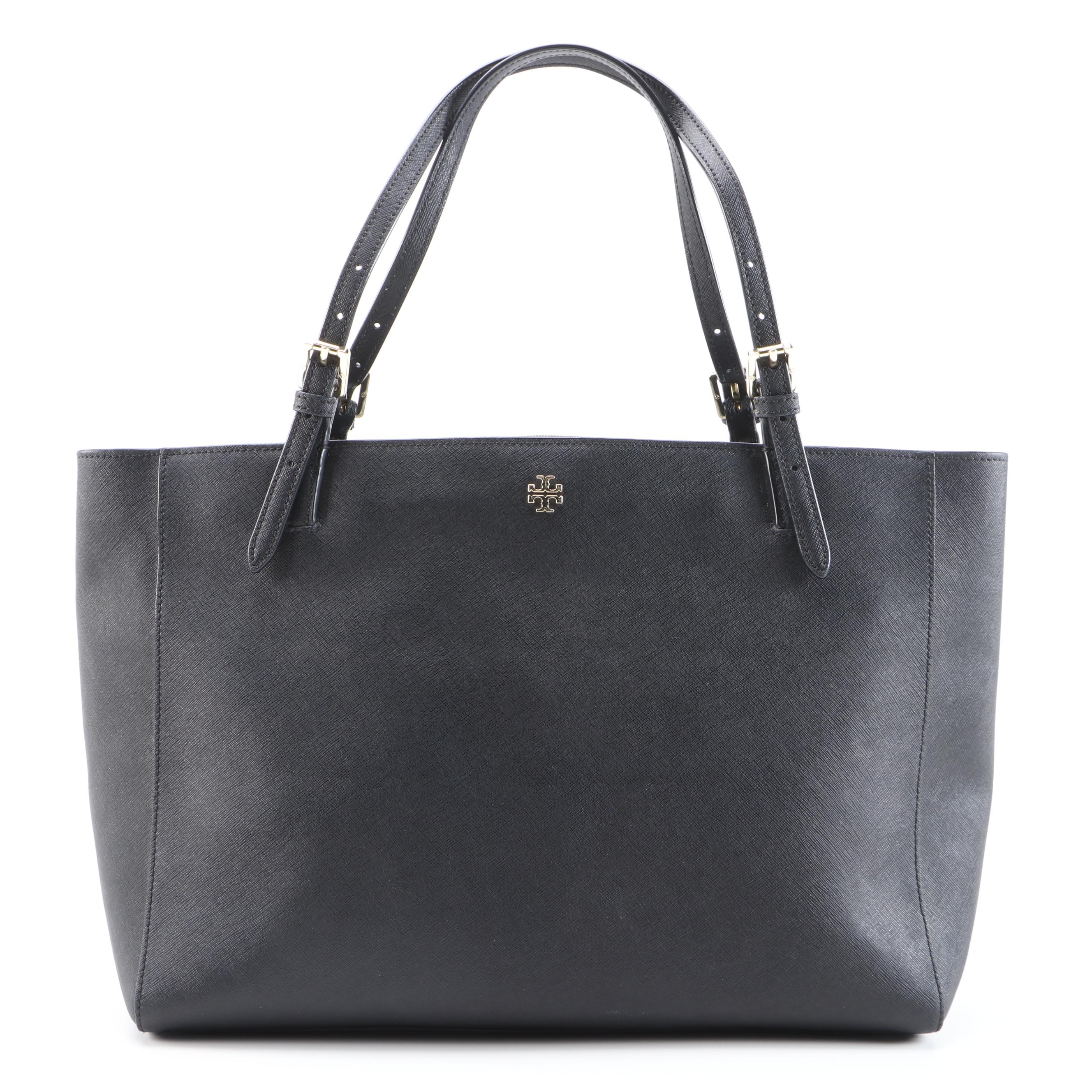 Tory Burch York Buckle Tote in Black Saffiano Leather