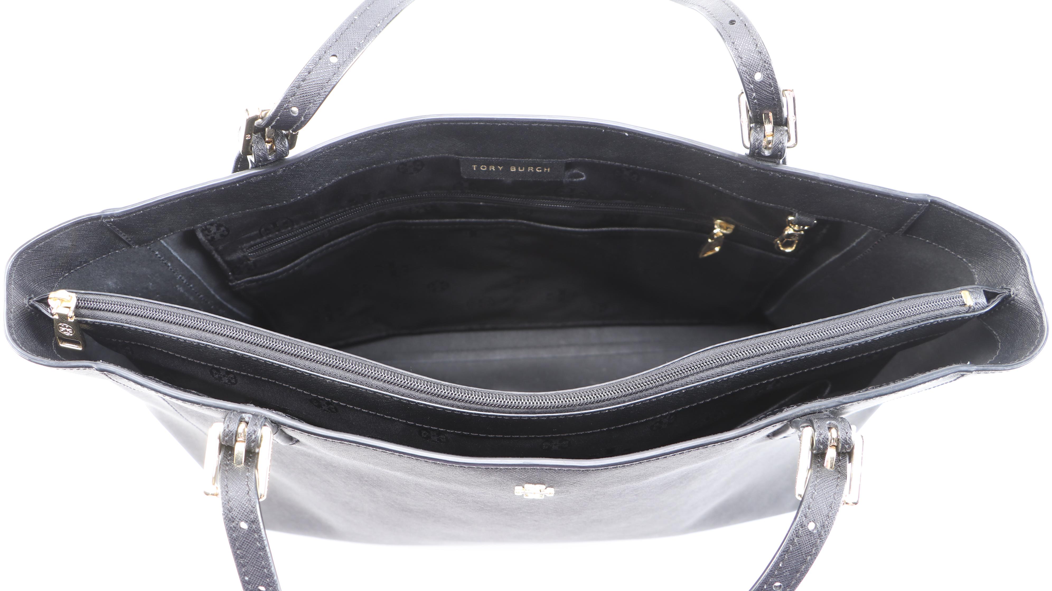 Tory Burch York Buckle Tote in Black Saffiano Leather