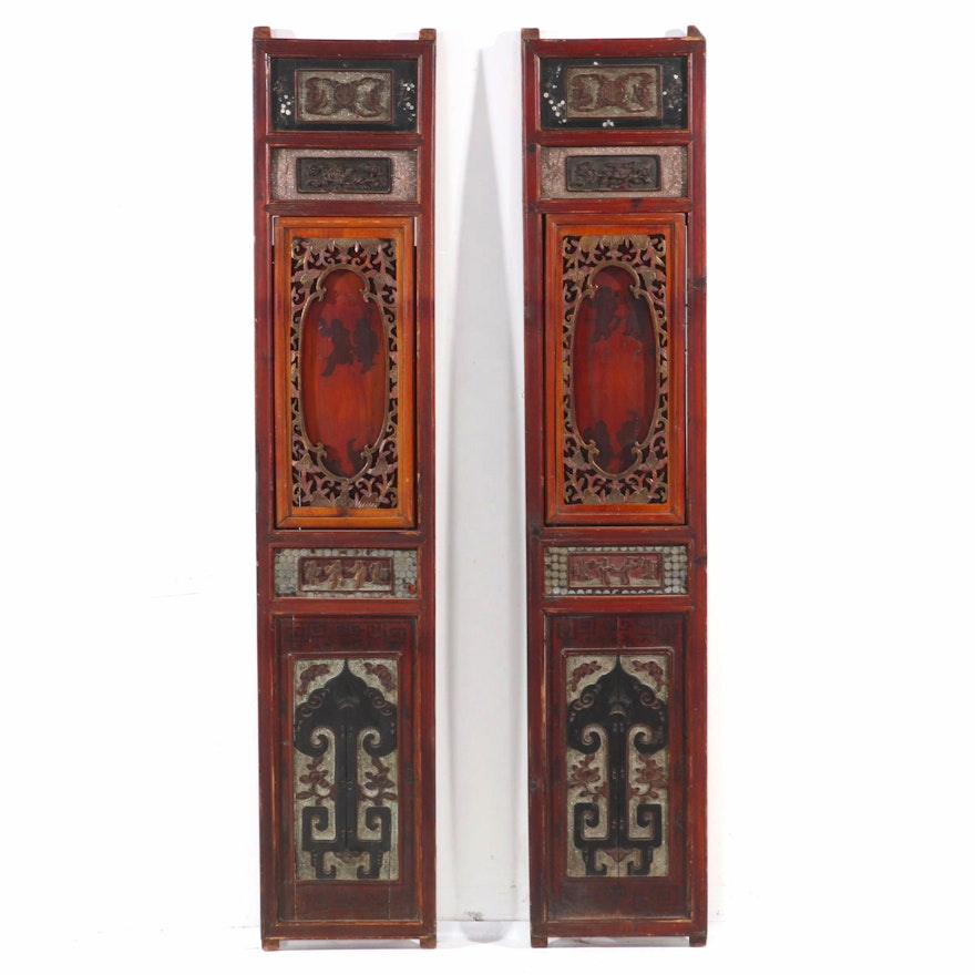 Chinese Carved, Inlaid, and Painted Wood Panels