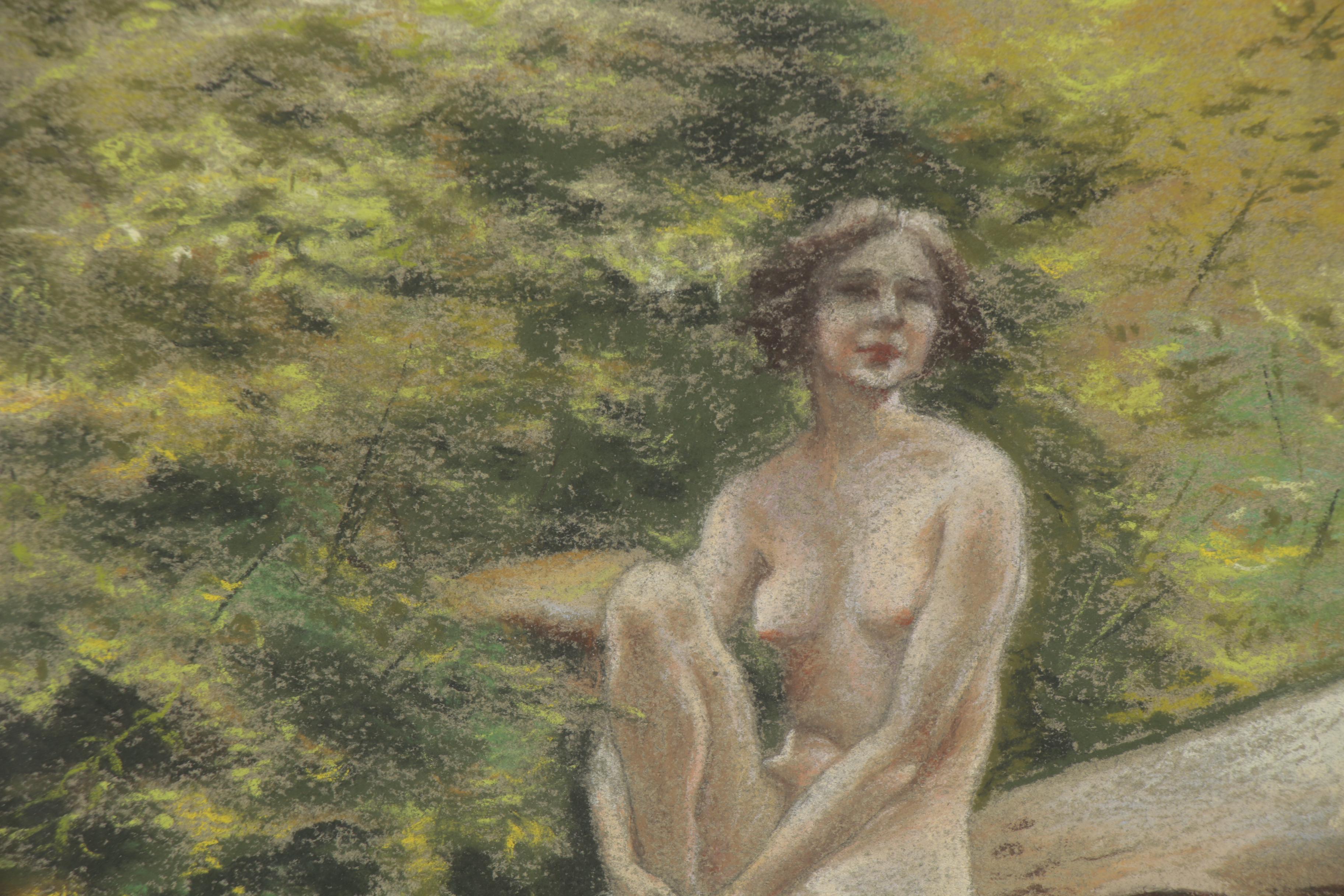 Pastel Drawing of a Female Nude in a Landscape, 20th Century