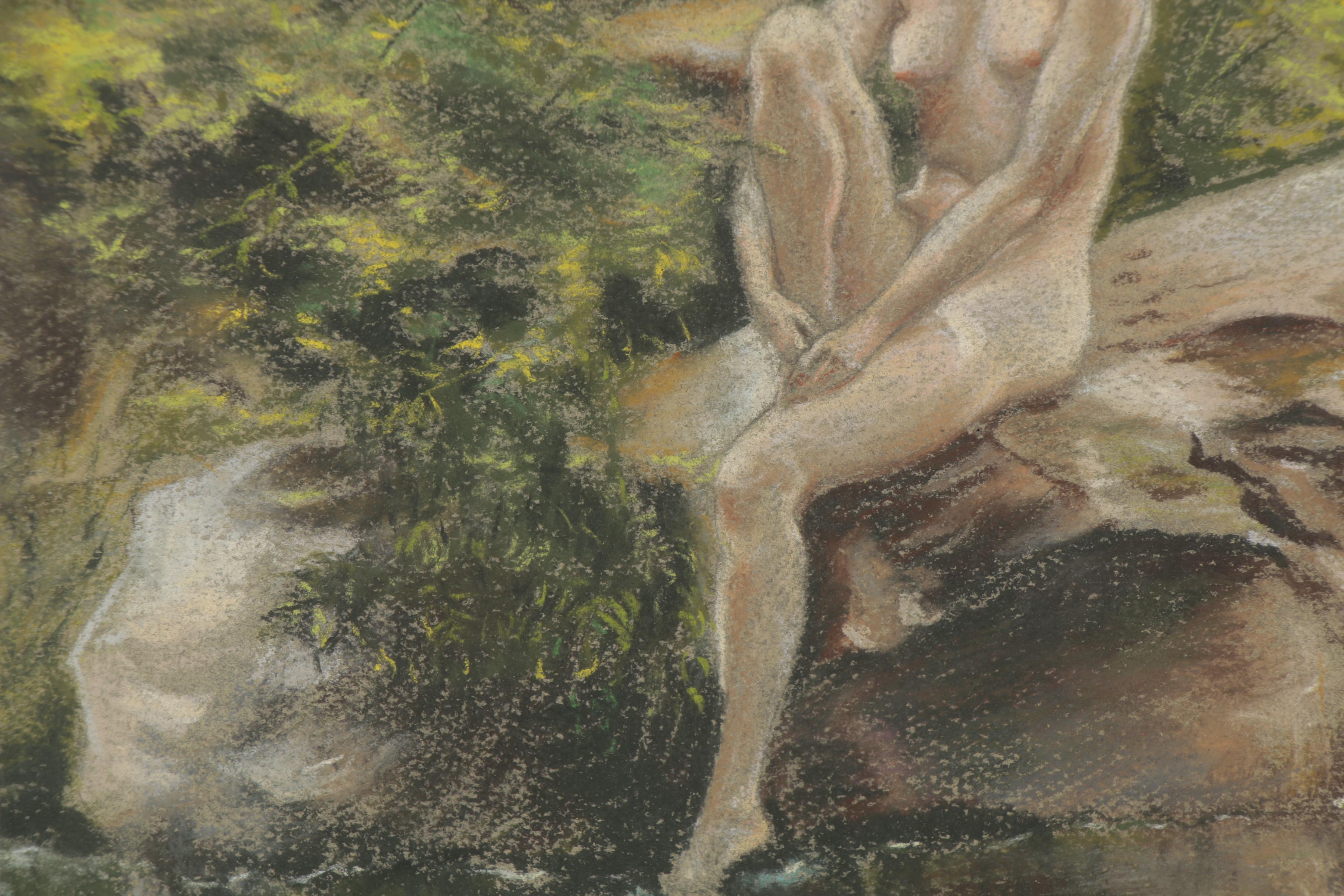 Pastel Drawing of a Female Nude in a Landscape, 20th Century