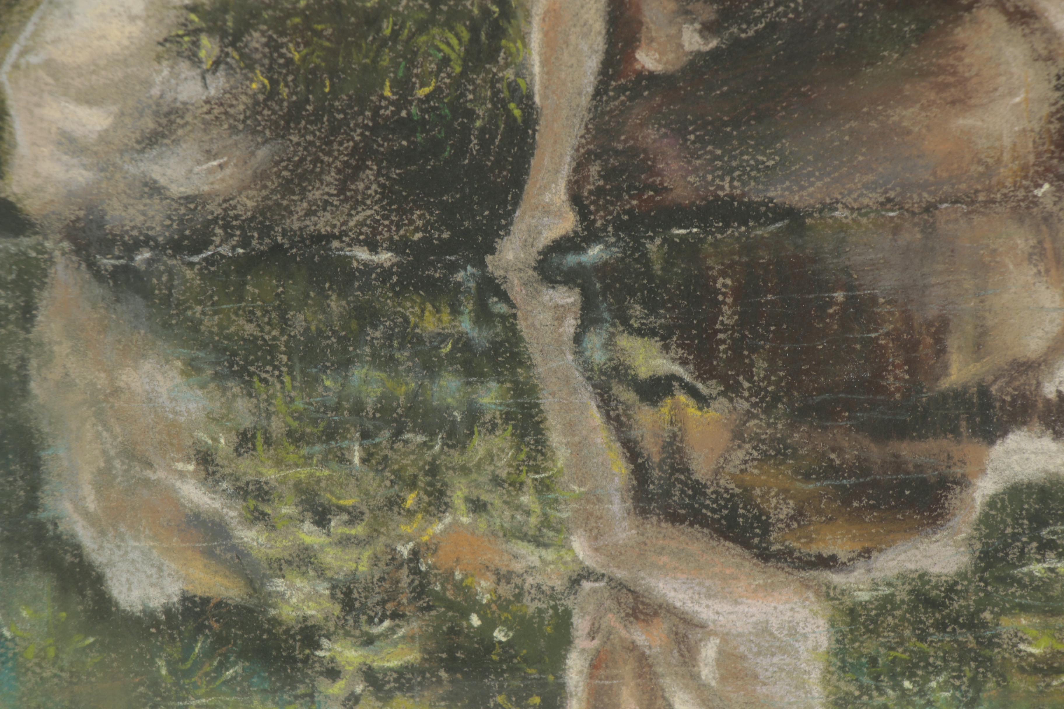 Pastel Drawing of a Female Nude in a Landscape, 20th Century
