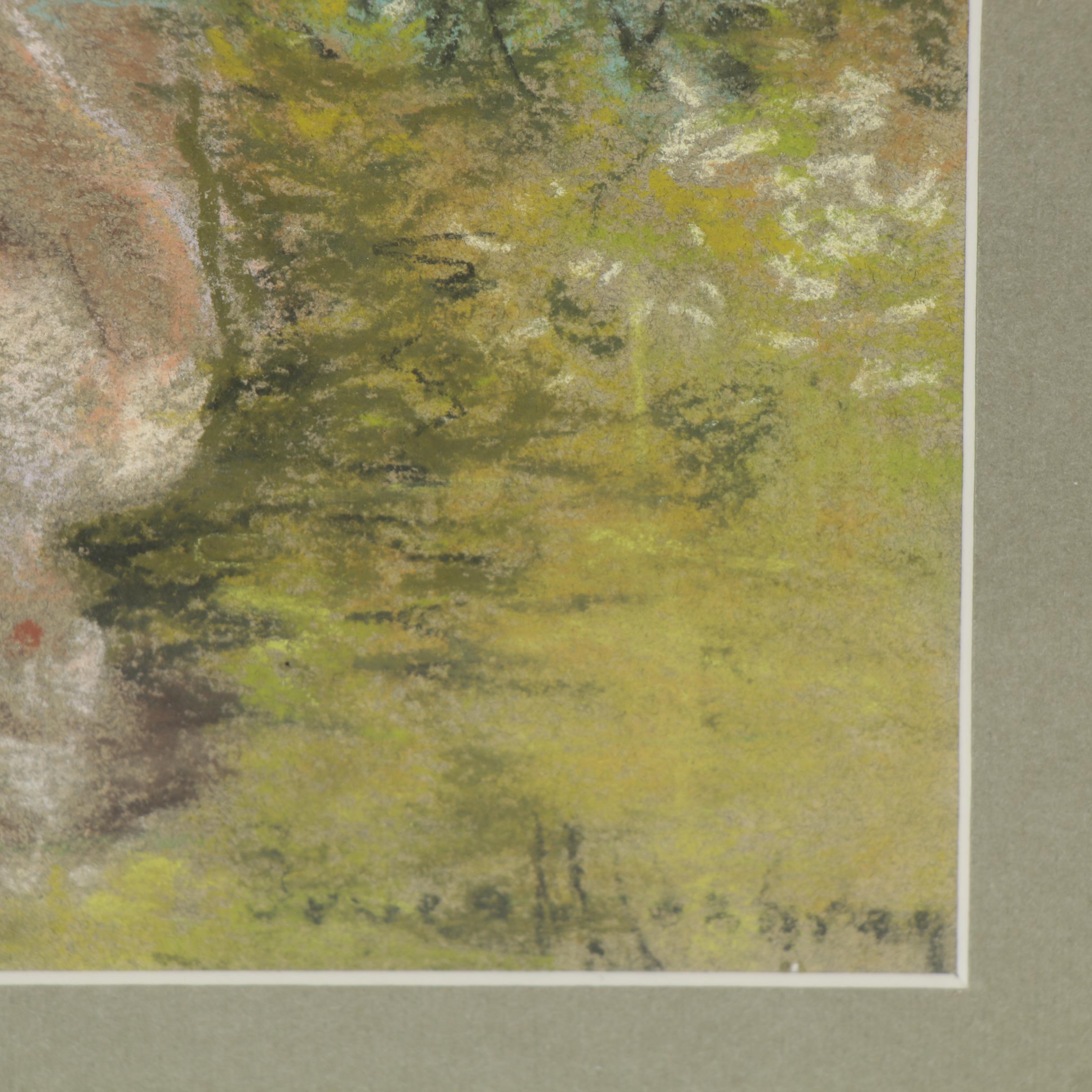 Pastel Drawing of a Female Nude in a Landscape, 20th Century