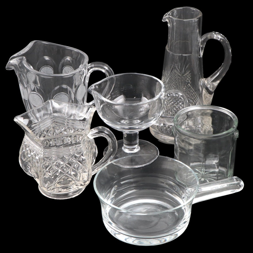 Fostoria "Coin" Glass Pitcher and Other Clear Glass Tableware, Early-Mid 20th C.