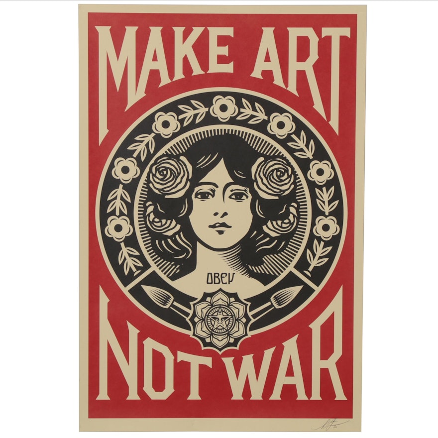 Shepard Fairey Offset Print Poster "Make Art Not War," 2020