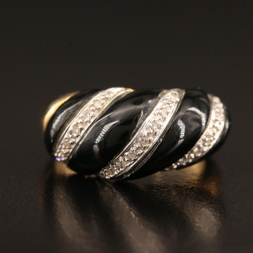 Swarovski 10K Black Onyx and Diamond Twisted Ring