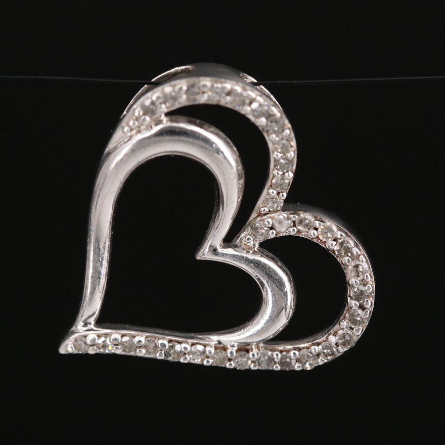 Sterling Diamond Double Heart Pendant