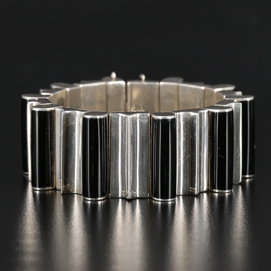Sterling Silver Glass Ribbed Bracelet