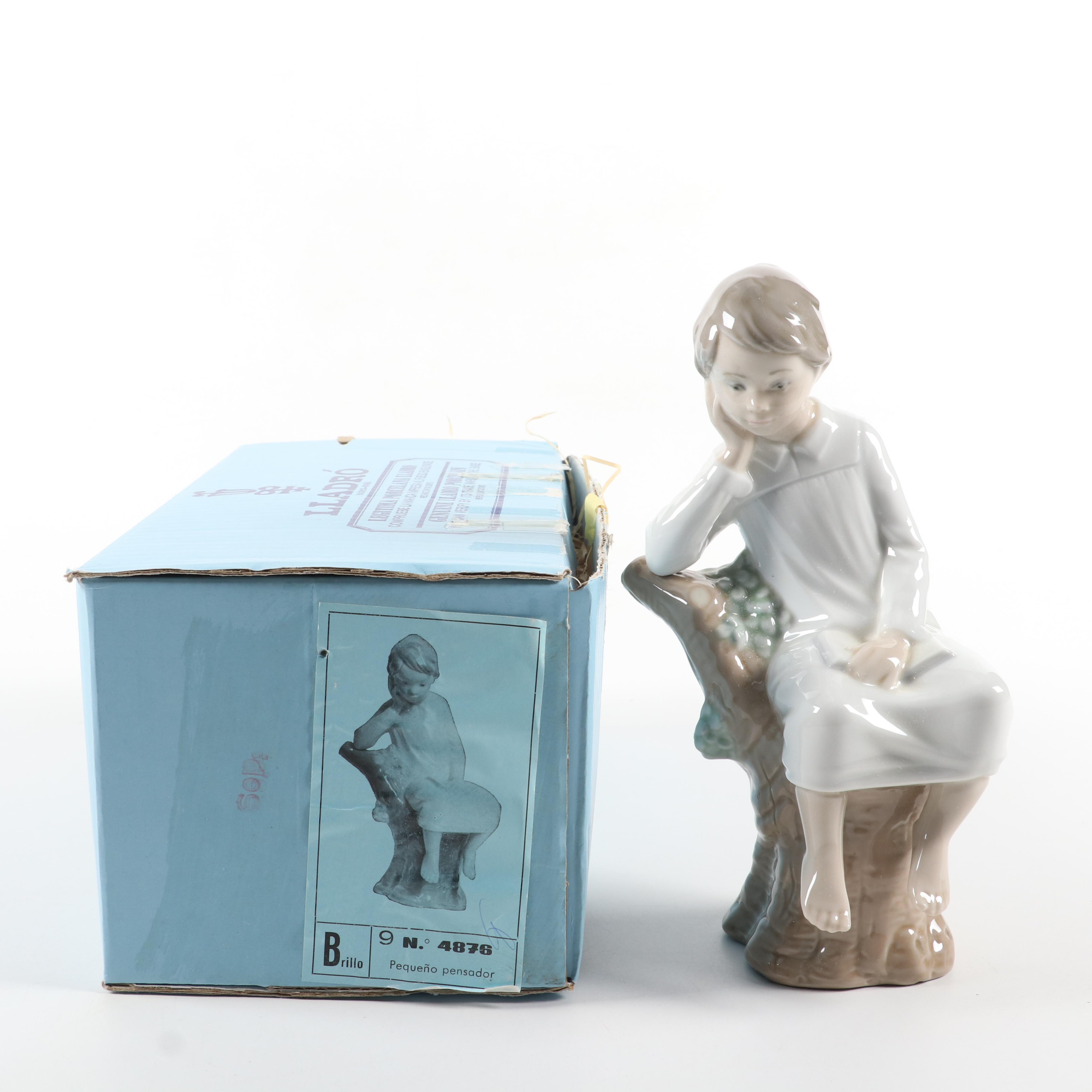 Lladró "Thinker Little Boy" Porcelain Figurine Designed by José Roig