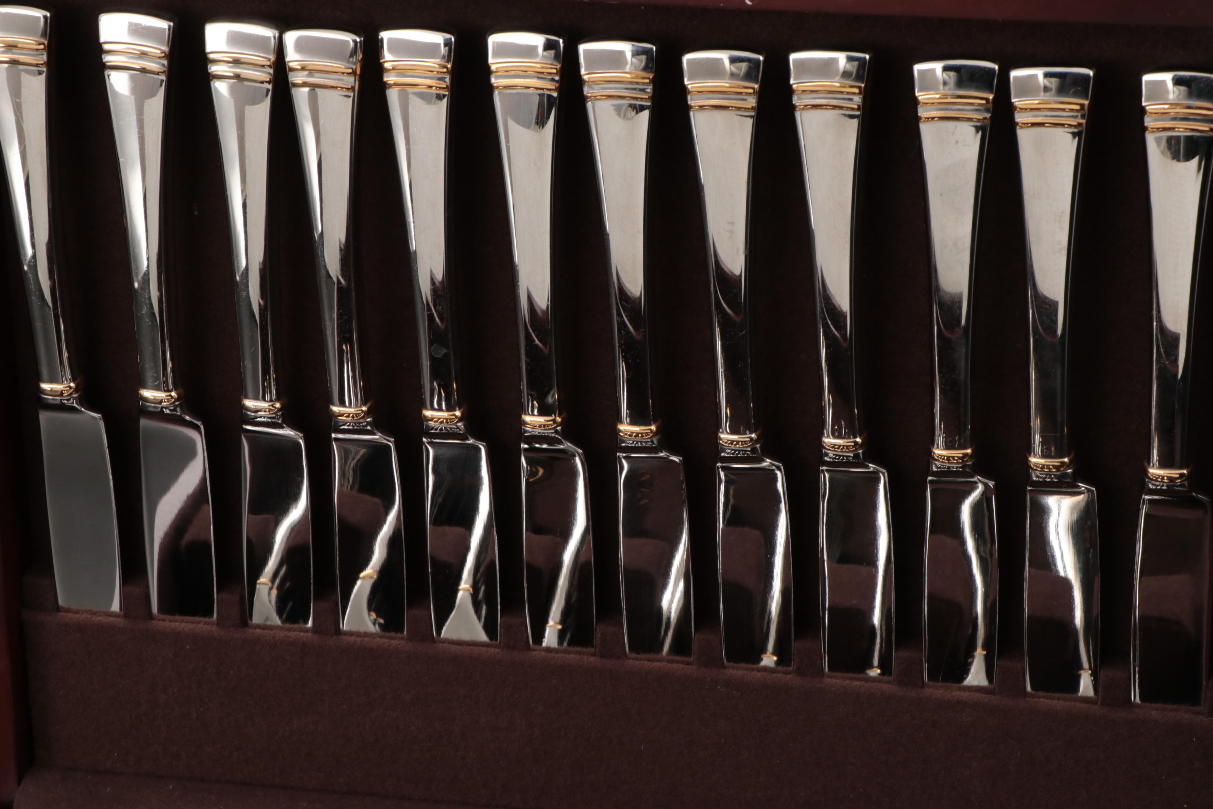 Lenox "Eternal Gold" 18/8 Stainless Steel Flatware, Serving Utensils and Chest