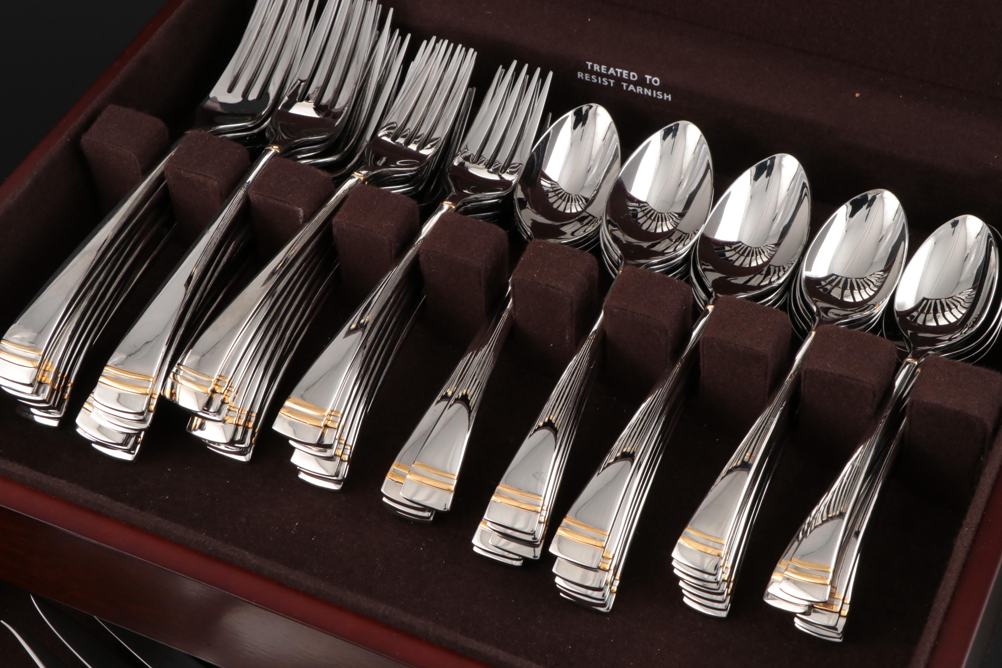 Lenox "Eternal Gold" 18/8 Stainless Steel Flatware, Serving Utensils and Chest