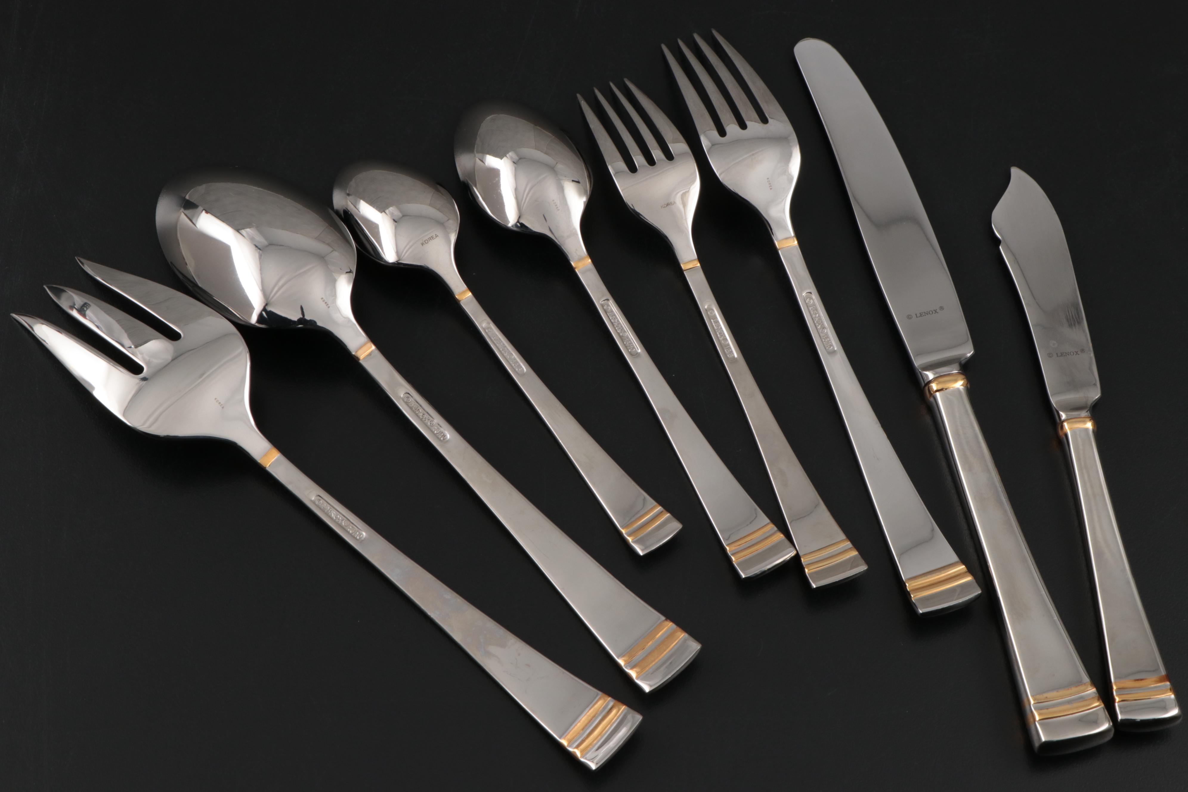Lenox "Eternal Gold" 18/8 Stainless Steel Flatware, Serving Utensils and Chest
