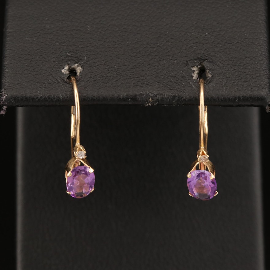 14K Amethyst and Diamond Drop Earrings