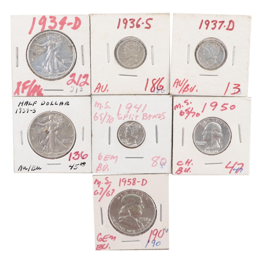 Seven High Grade Vintage U.S. Silver Coins