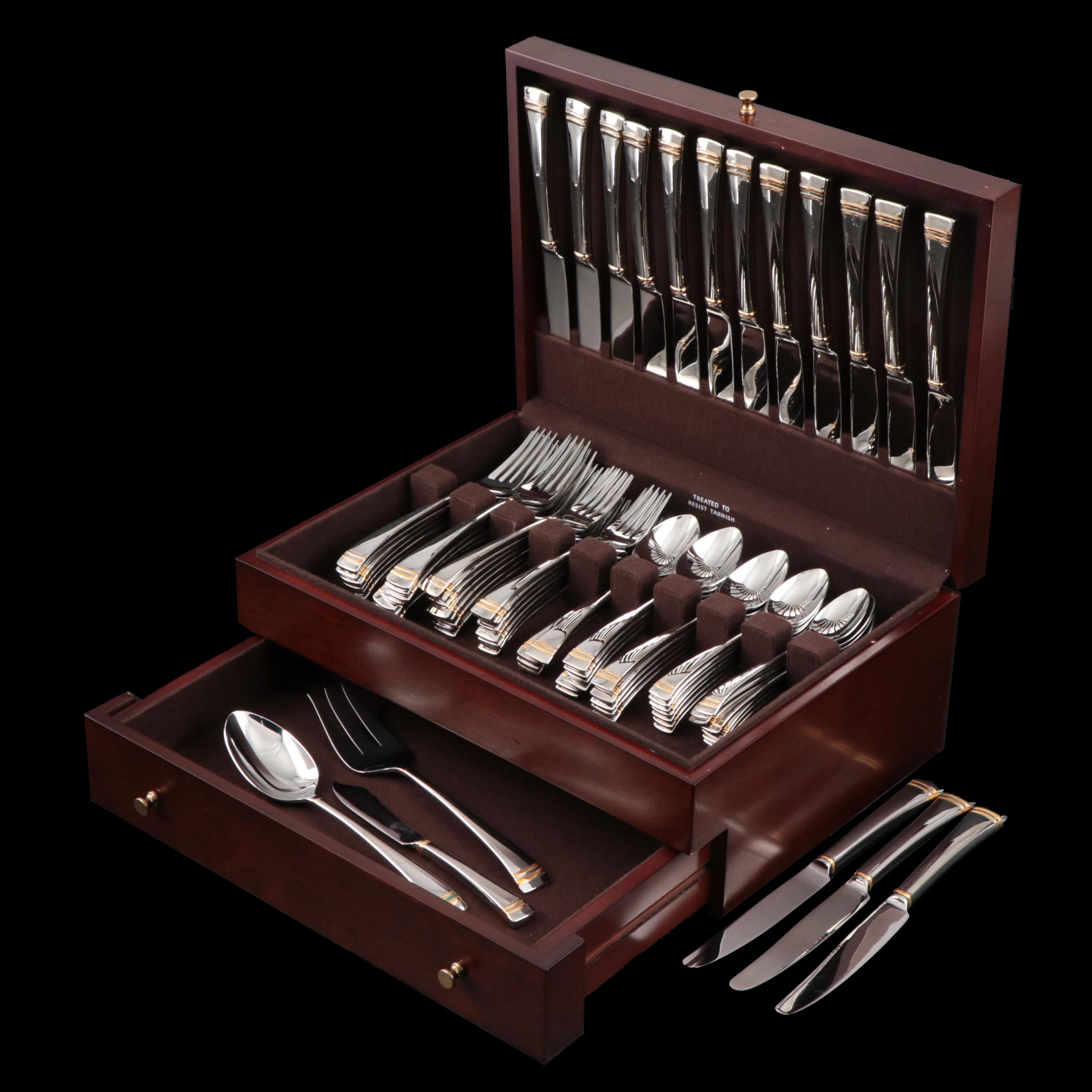 Lenox "Eternal Gold" 18/8 Stainless Steel Flatware, Serving Utensils and Chest