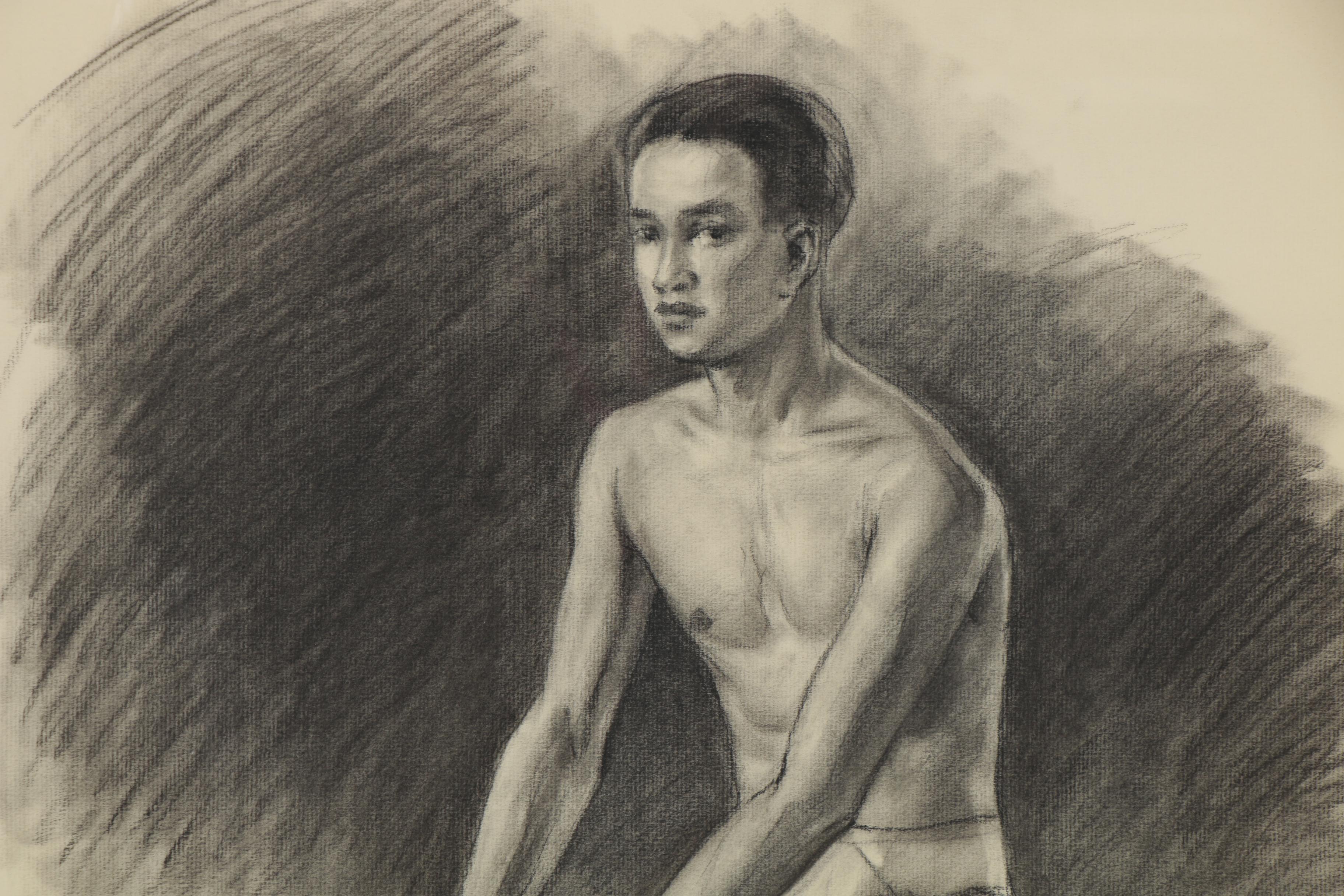 Noel J. Cortes Charcoal Drawing Figure Study, 1936