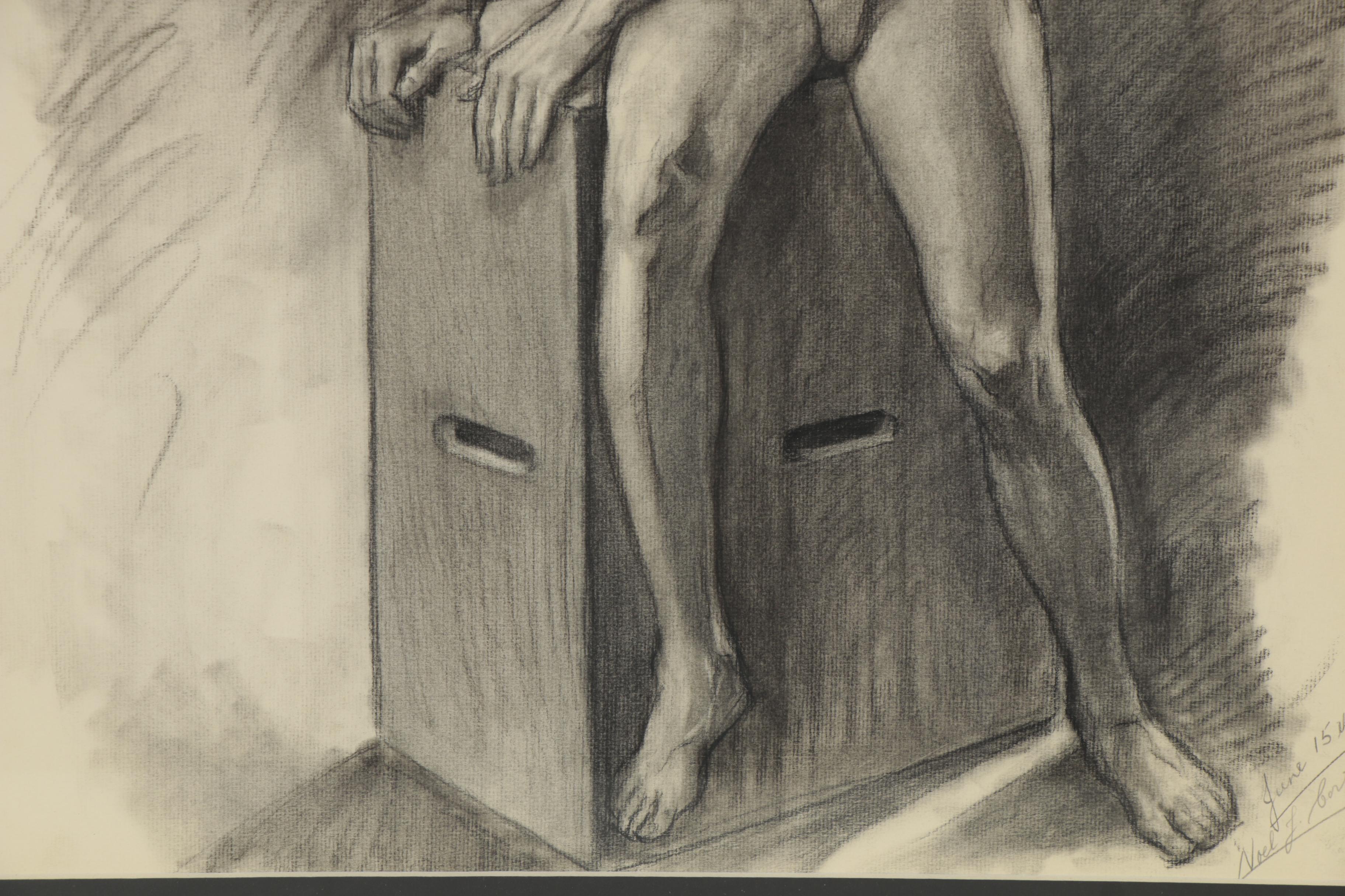 Noel J. Cortes Charcoal Drawing Figure Study, 1936