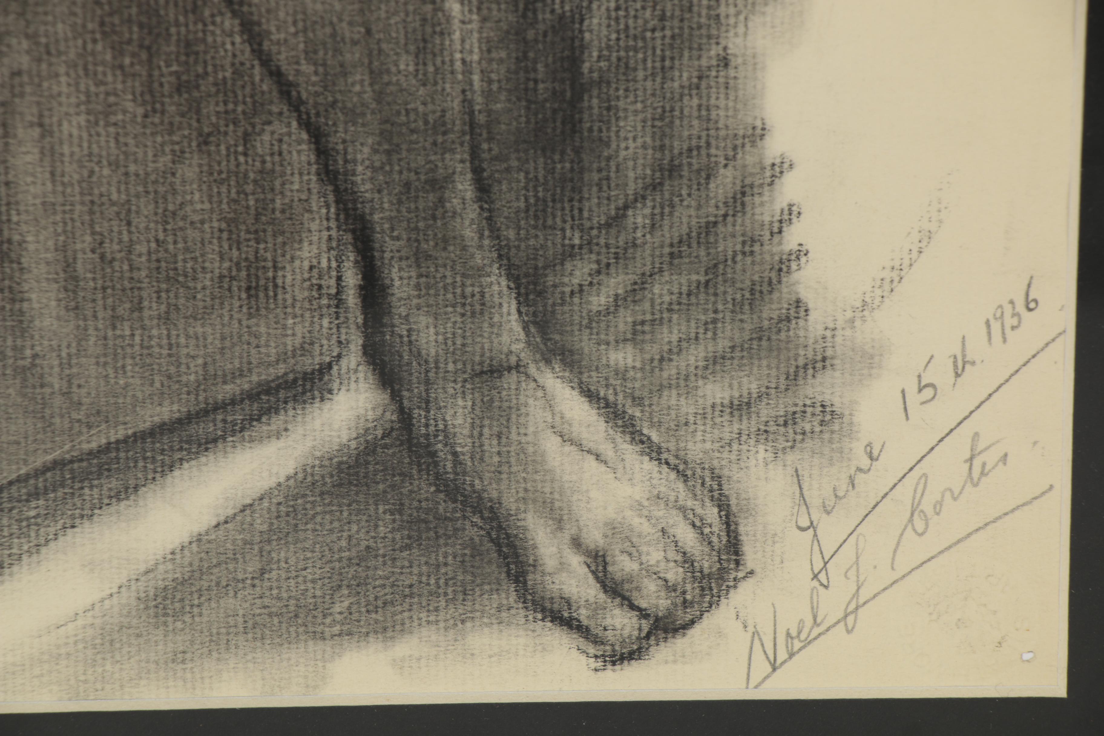 Noel J. Cortes Charcoal Drawing Figure Study, 1936