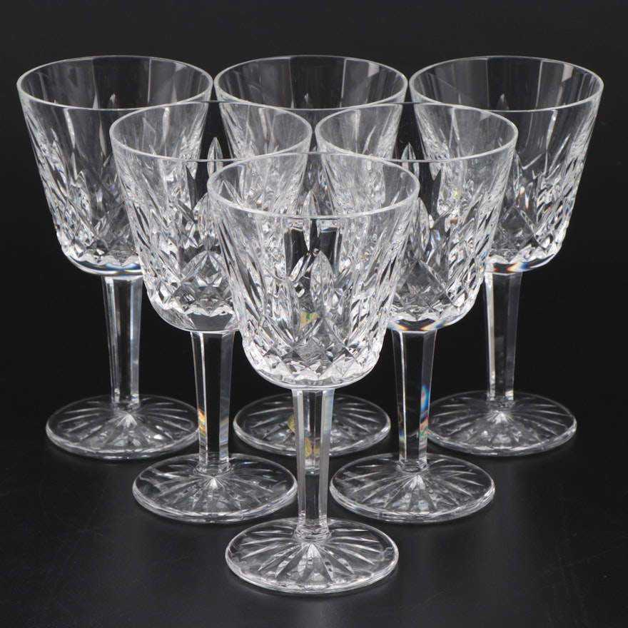 Waterford "Lismore" Crystal Claret Wine Glasses, Set of Six