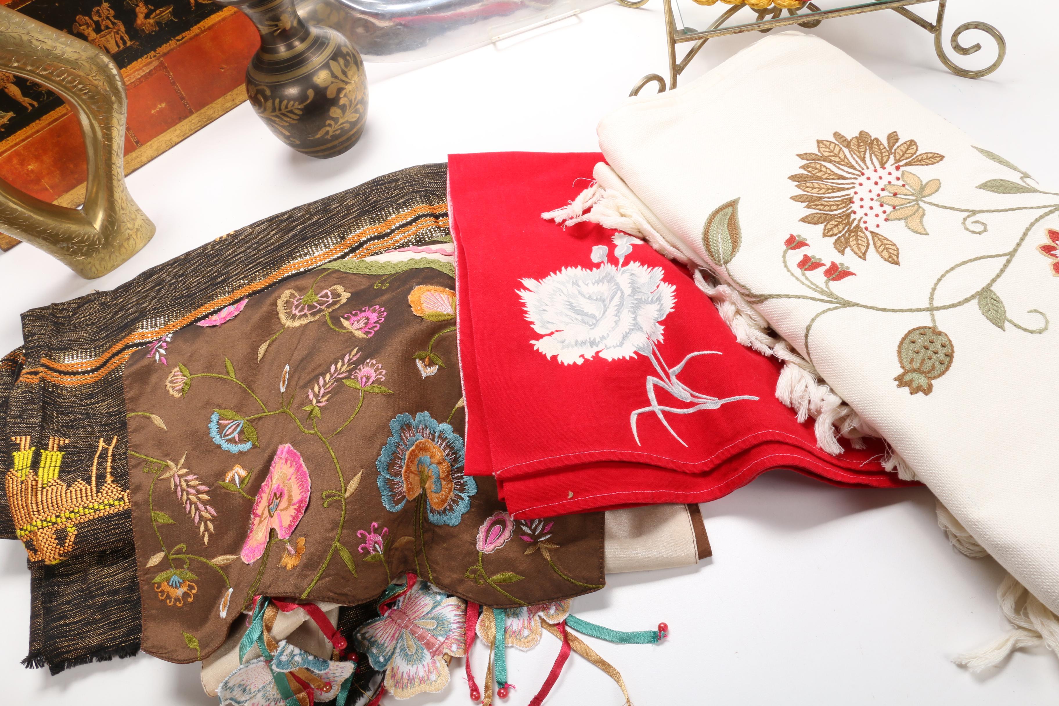 Ornate Table Linens and Accessories, Vases, and Trinket Boxes