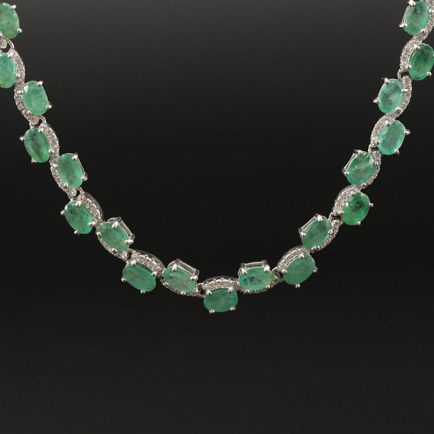 Sterling Silver Emerald and Sapphire Necklace