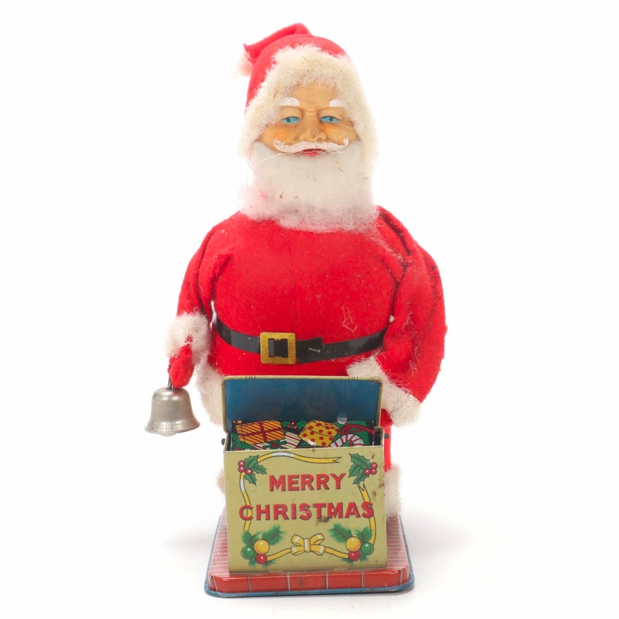 Wind-Up Santa Toy with Bell, Early to Mid-20th Century