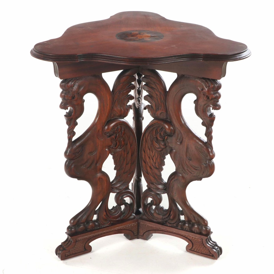 Renaissance Revival Walnut and Marquetry Side Table, Early to Mid-20th Century