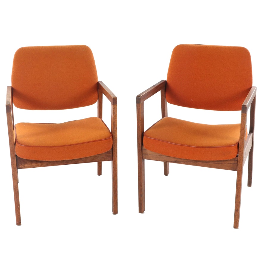Pair of Superior Chaircraft Corp. Modernist Oak Armchairs, dated 1985