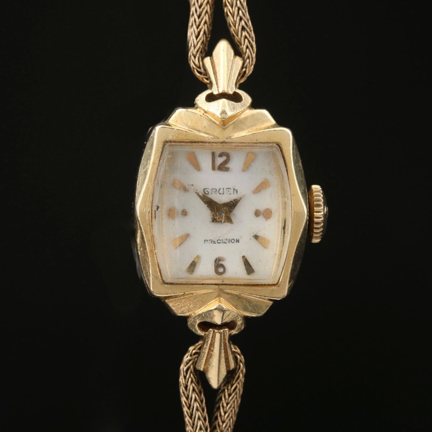 Vintage Gruen 14K Gold Stem Wind Wristwatch