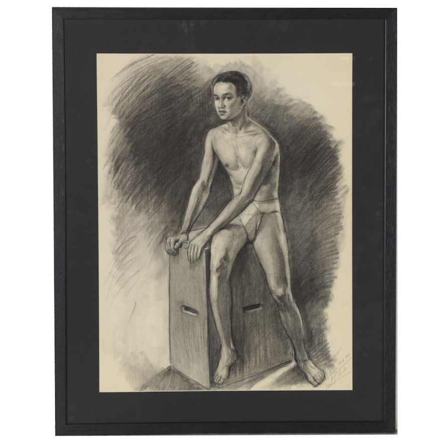 Noel J. Cortes Charcoal Drawing Figure Study, 1936