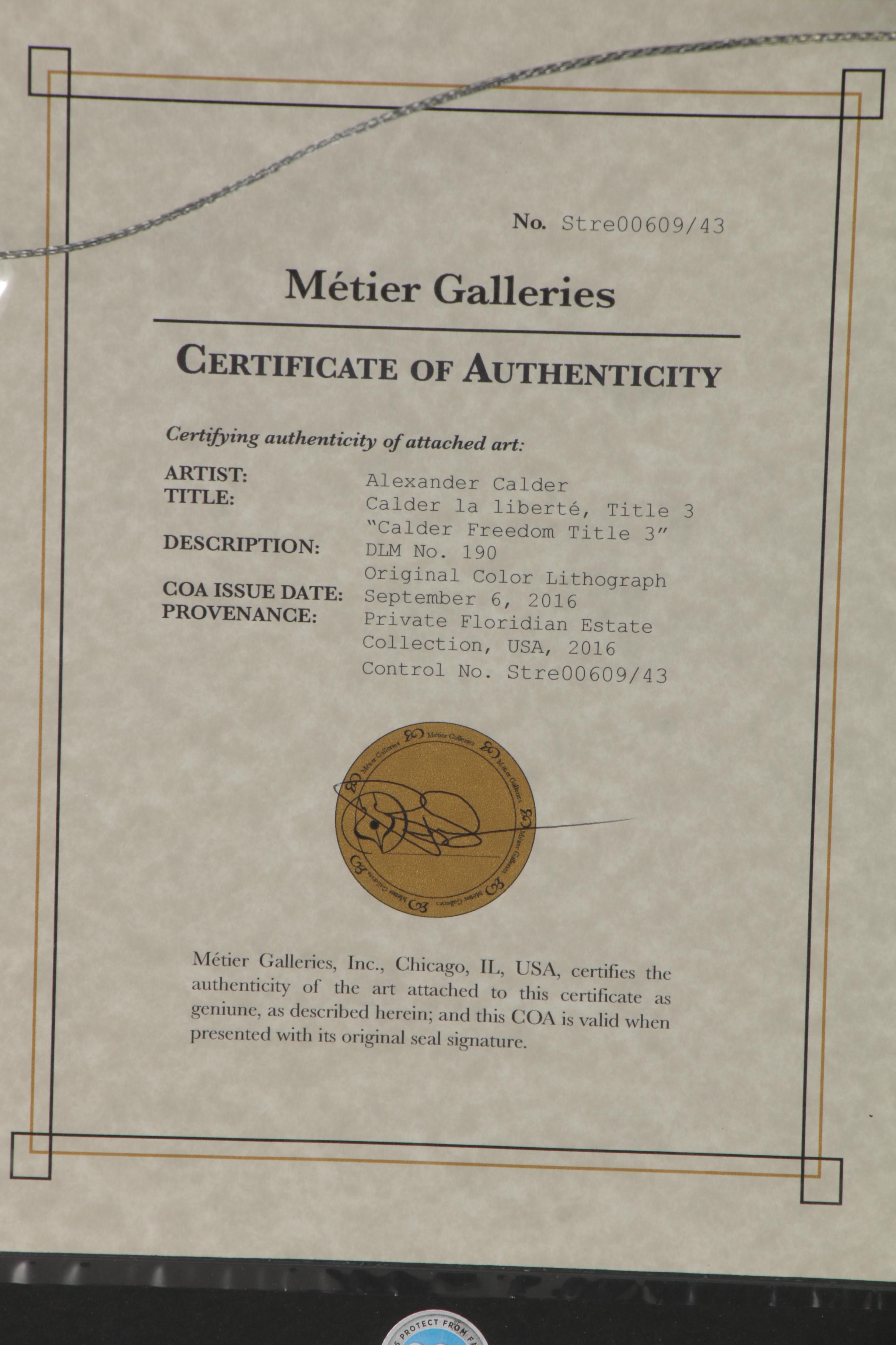 Alexander Calder Color Lithograph for "Derrière le Miroir," 1971