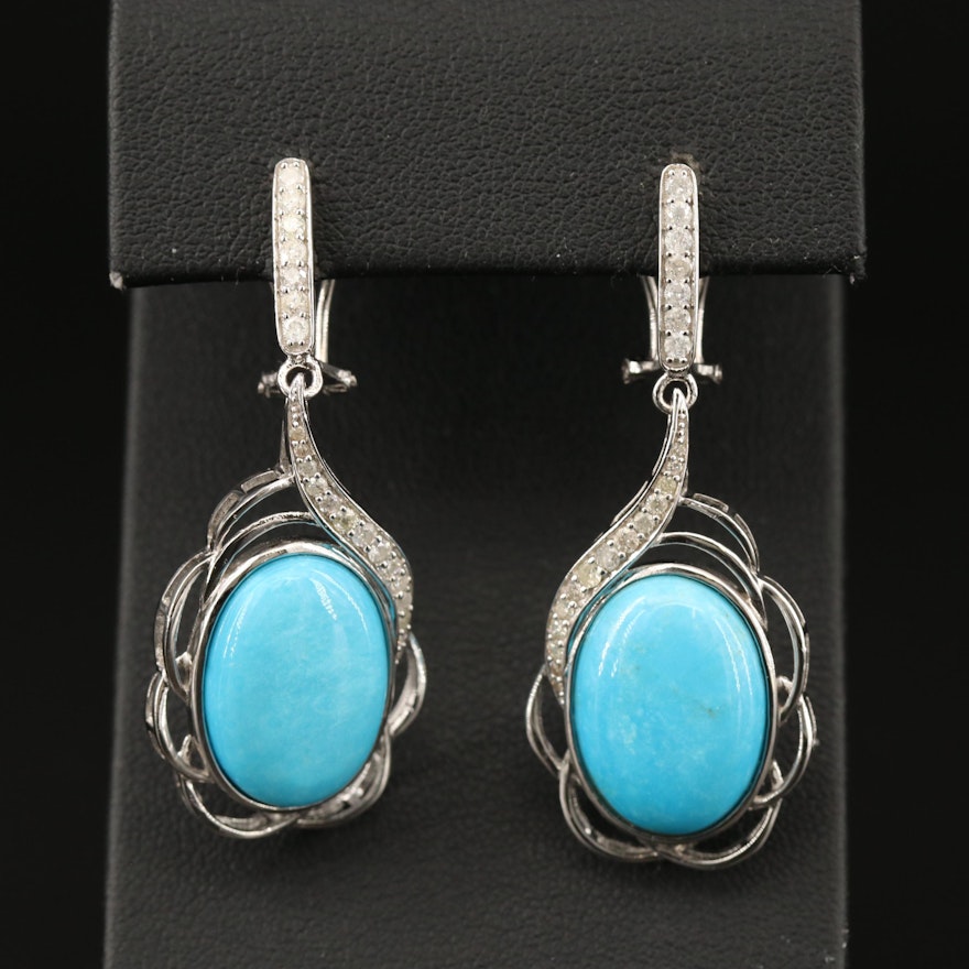 Sterling Silver Turquoise and Diamond Dangle Earrings