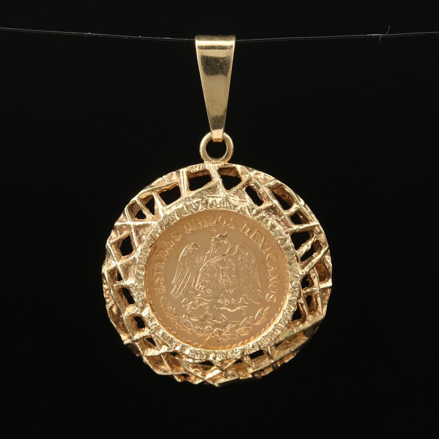 14K Coin Pendant Featuring 1945 Mexico Gold Peso