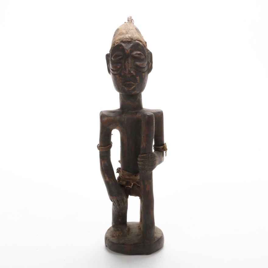 Luba Inspired Hand-Carved Wood Figure, Central Africa